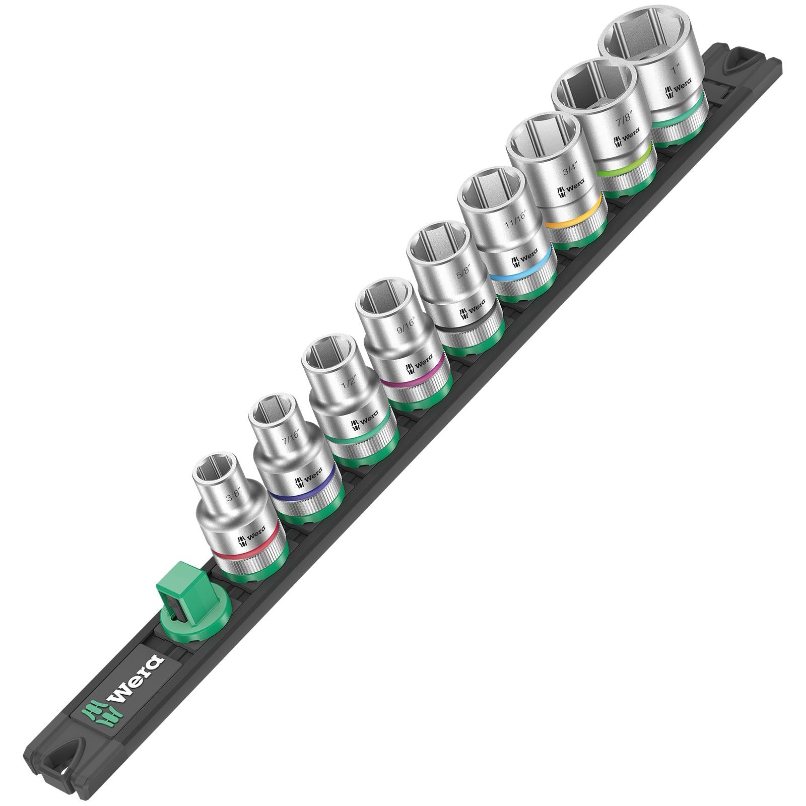 Wera Socket Set 1/2" Drive on Magnetic Socket Rail C Imperial 1 Zyklop 9 Pieces 3/8" to 1