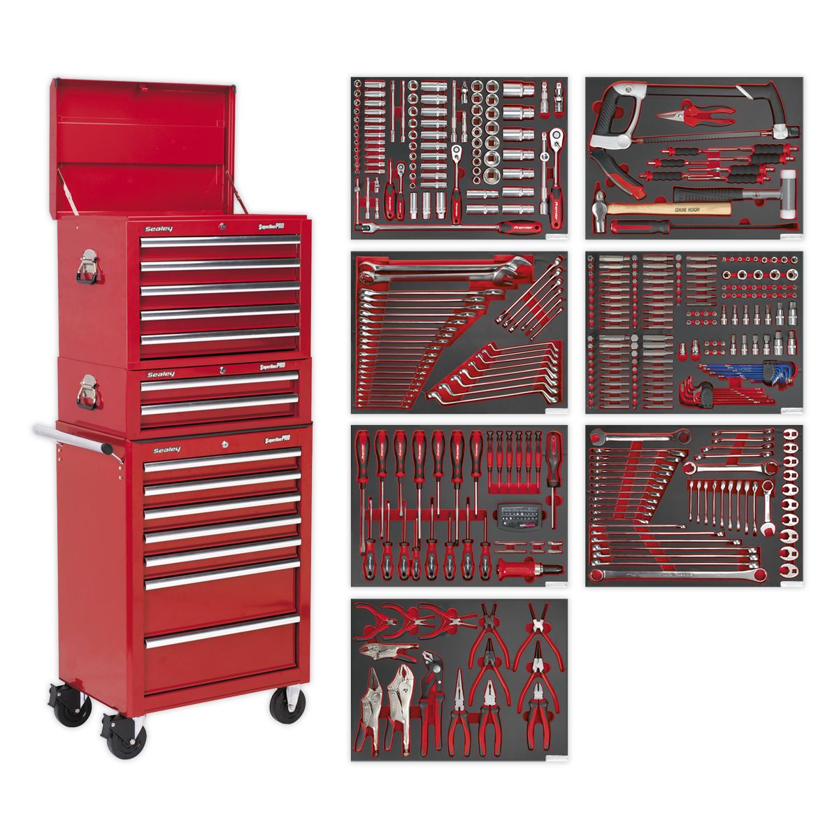 Sealey Superline Pro Tool Chest Combination 14 Drawer with Ball-Bearing Slides - Red & 446pc Tool Kit