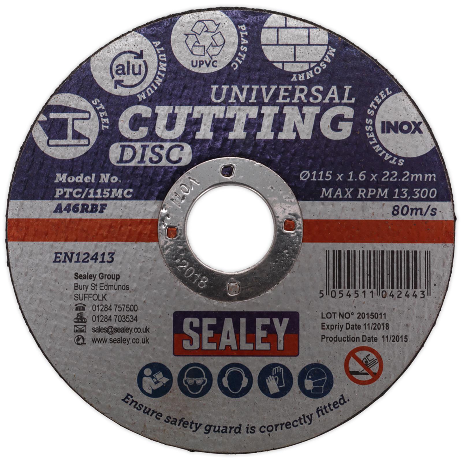 Sealey Multipurpose Cutting Disc 115mm x 1.6mm Ø22.2mm Bore Steel Aluminium