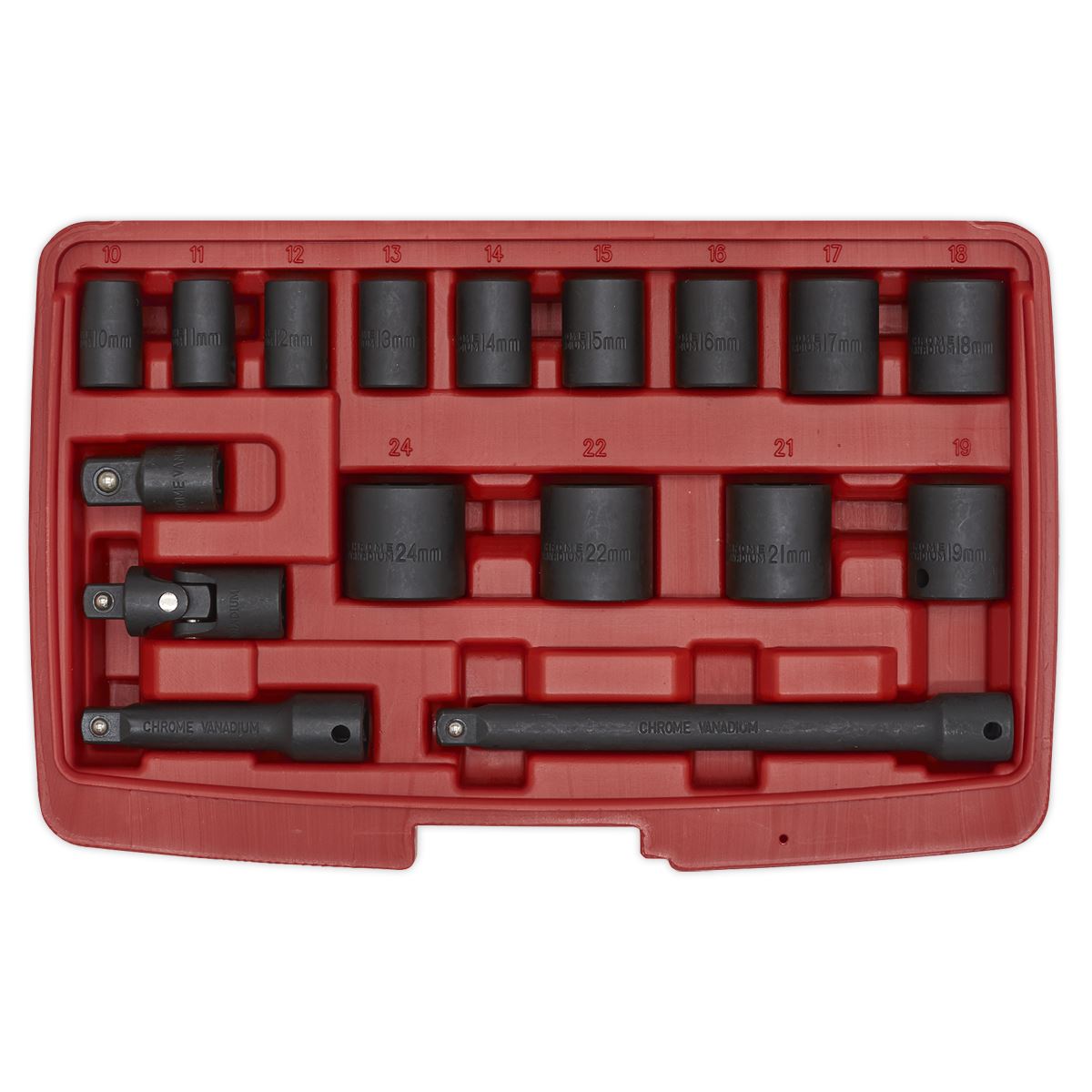 Sealey 17 Piece 3/8"Sq Drive Metric Impact Socket Set With Case