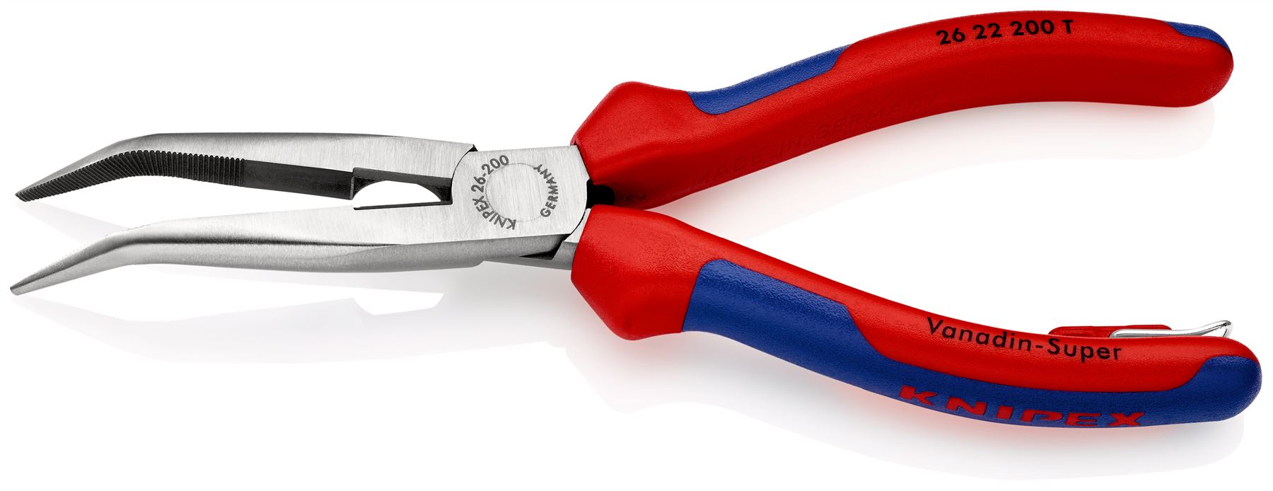 Knipex Snipe Nose Side Cutting Pliers 40° Bend 200mm Multi Component Grips with Tether Point 26 22 200 T