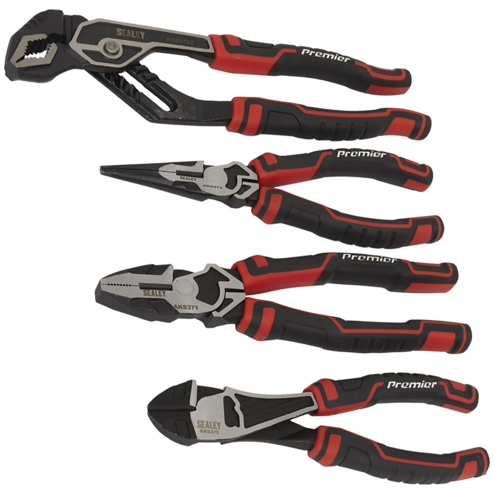 Sealey Pliers Set High Leverage 4 Piece Side Cutters Combination Long Nose Water Pump