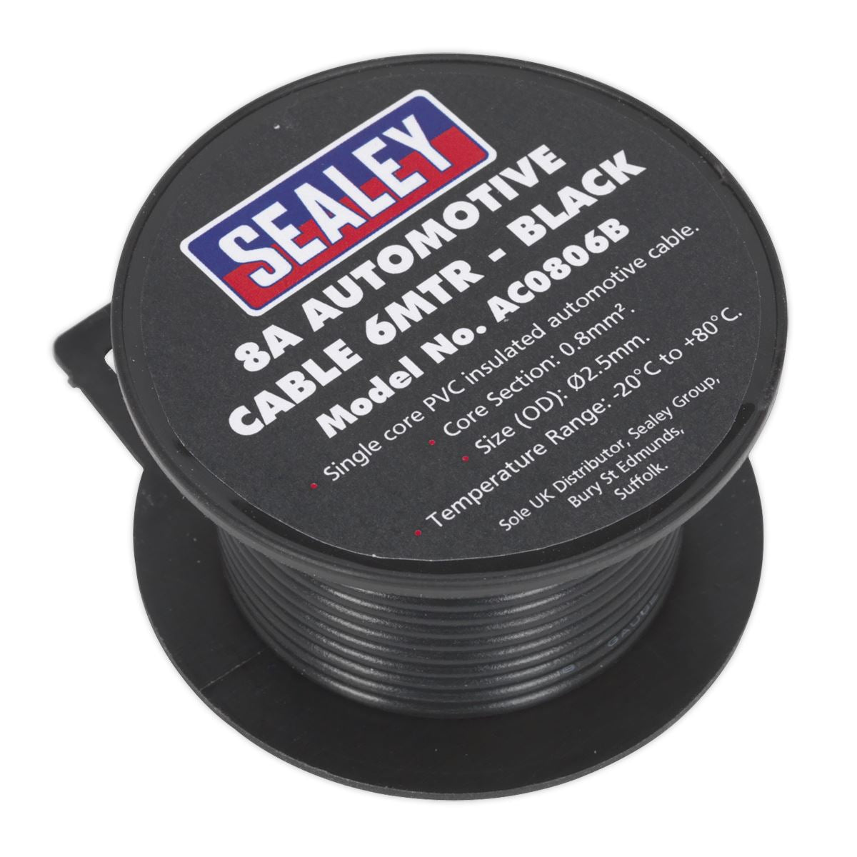 Sealey Automotive Cable Thick Wall 8A 6m Black