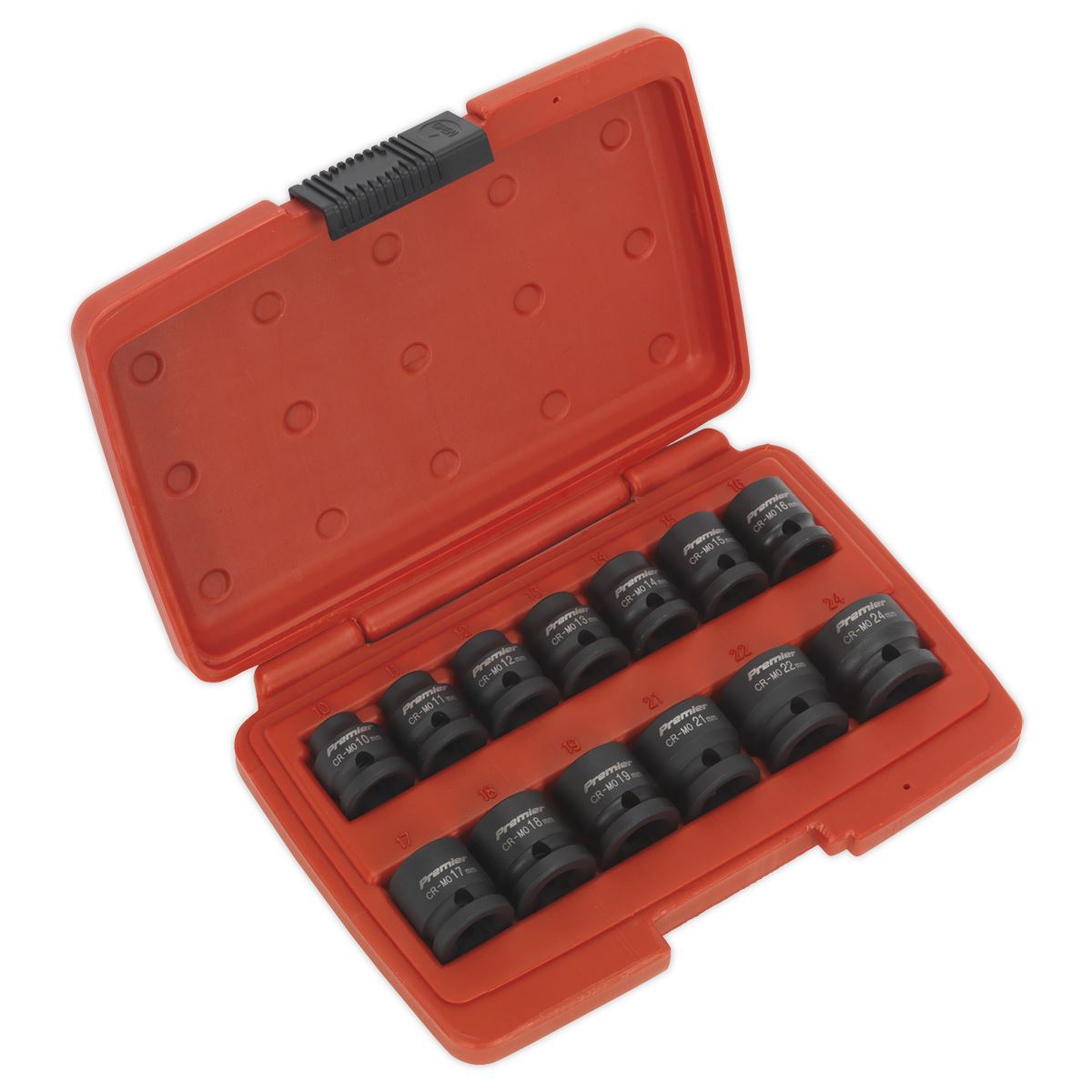 Sealey Premier 13 Piece 1/2" Drive Low Profile Impact Socket Set 10-24mm WallDrive