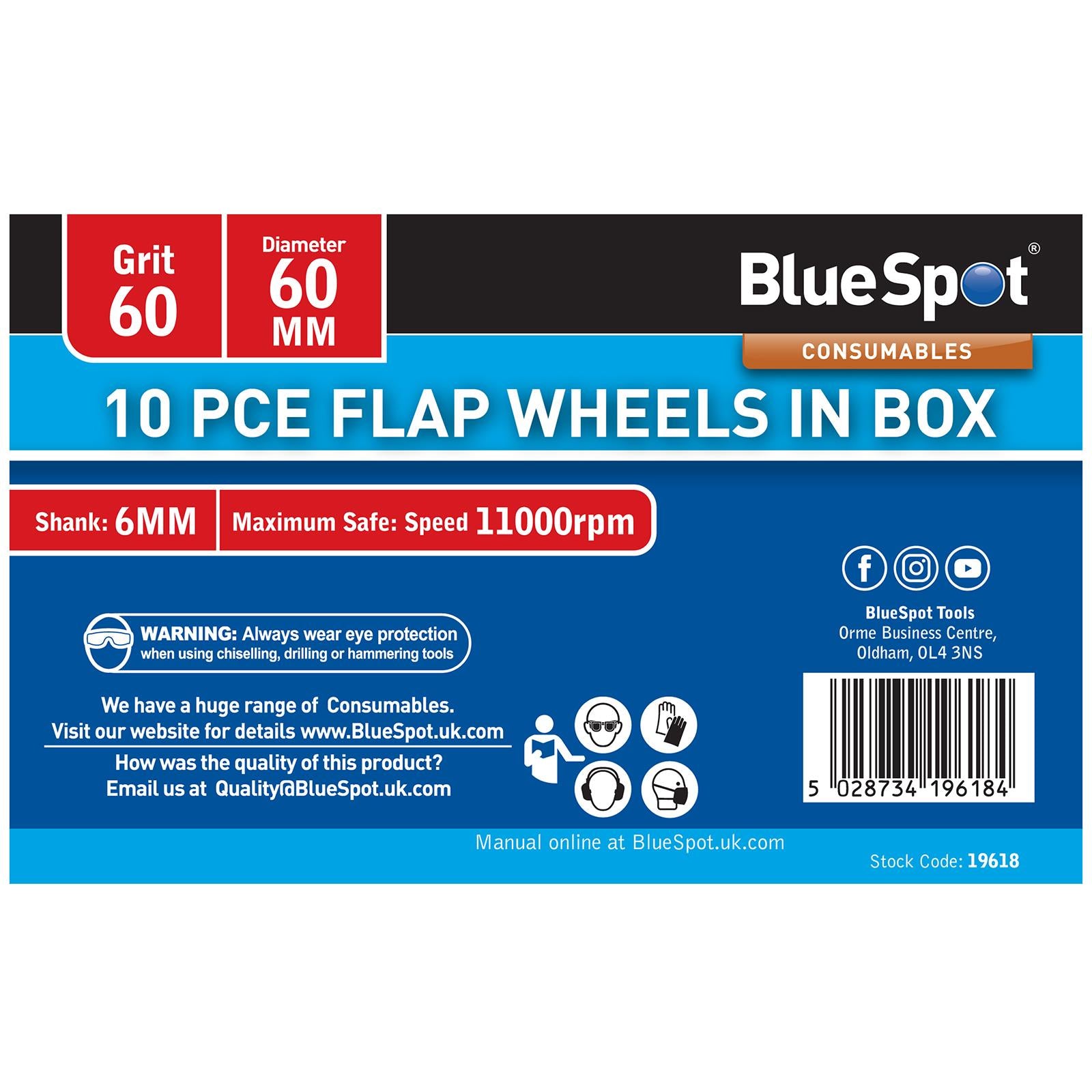 BlueSpot Flap Wheels In Box 10 Pieces 60 Grit 60mm