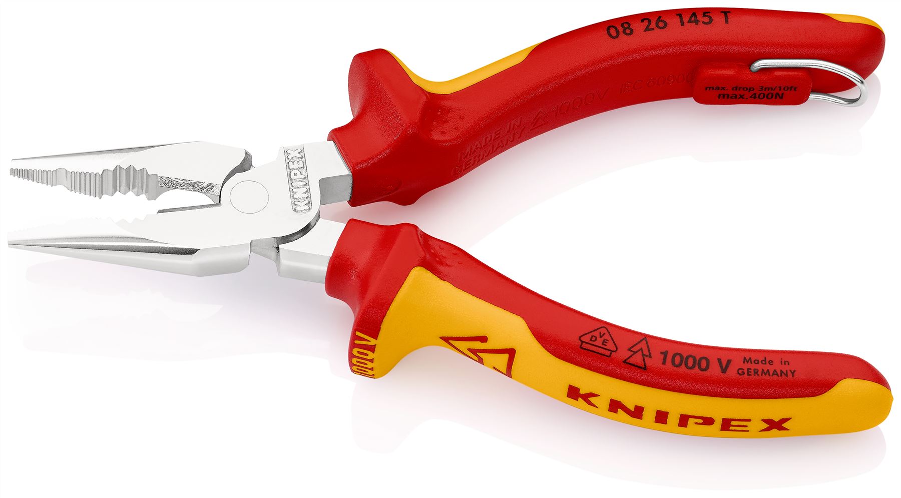 Knipex Needle Nose Combination Pliers 145mm VDE Insulated 1000V with Tether Point 08 26 145 T