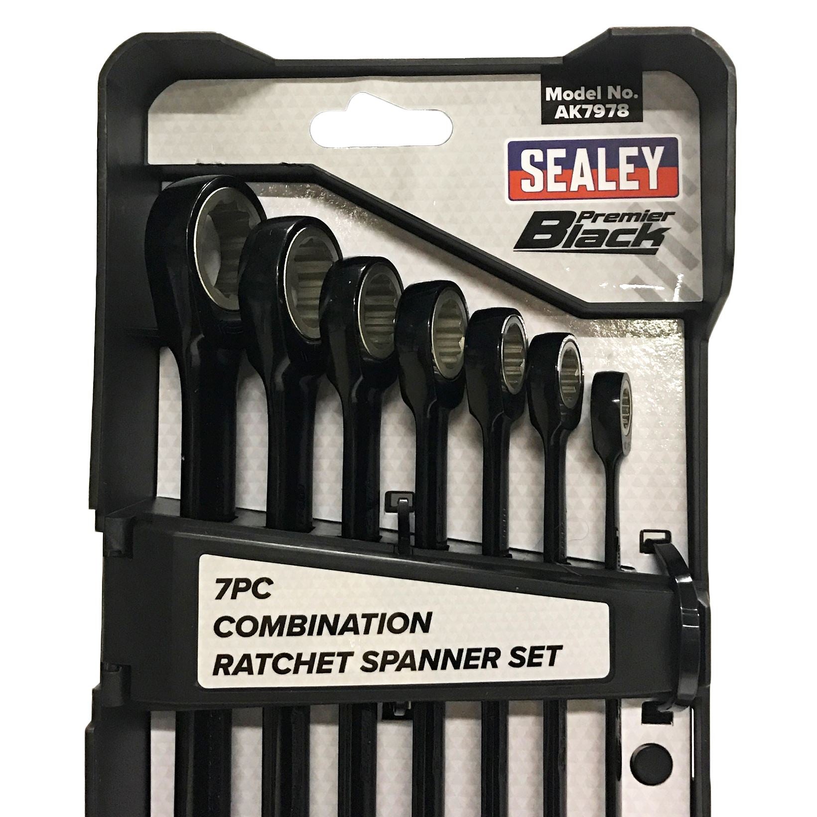 Sealey Black Series 7 Piece Combination Ratchet Spanner Set 8-19mm Slim Style