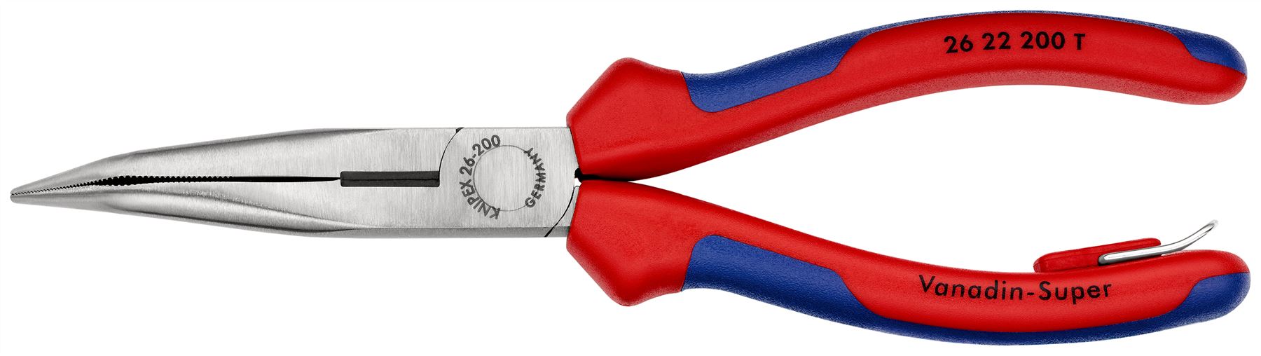 Knipex Snipe Nose Side Cutting Pliers 40° Bend 200mm Multi Component Grips with Tether Point 26 22 200 T