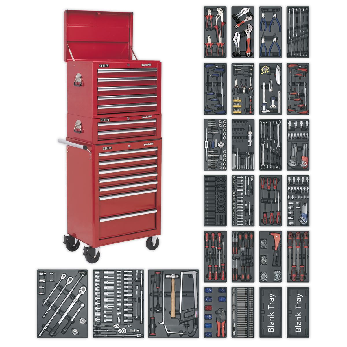 Sealey Superline Pro Tool Chest Combination 14 Drawer with Ball-Bearing Slides - Red & 1179pc Tool Kit