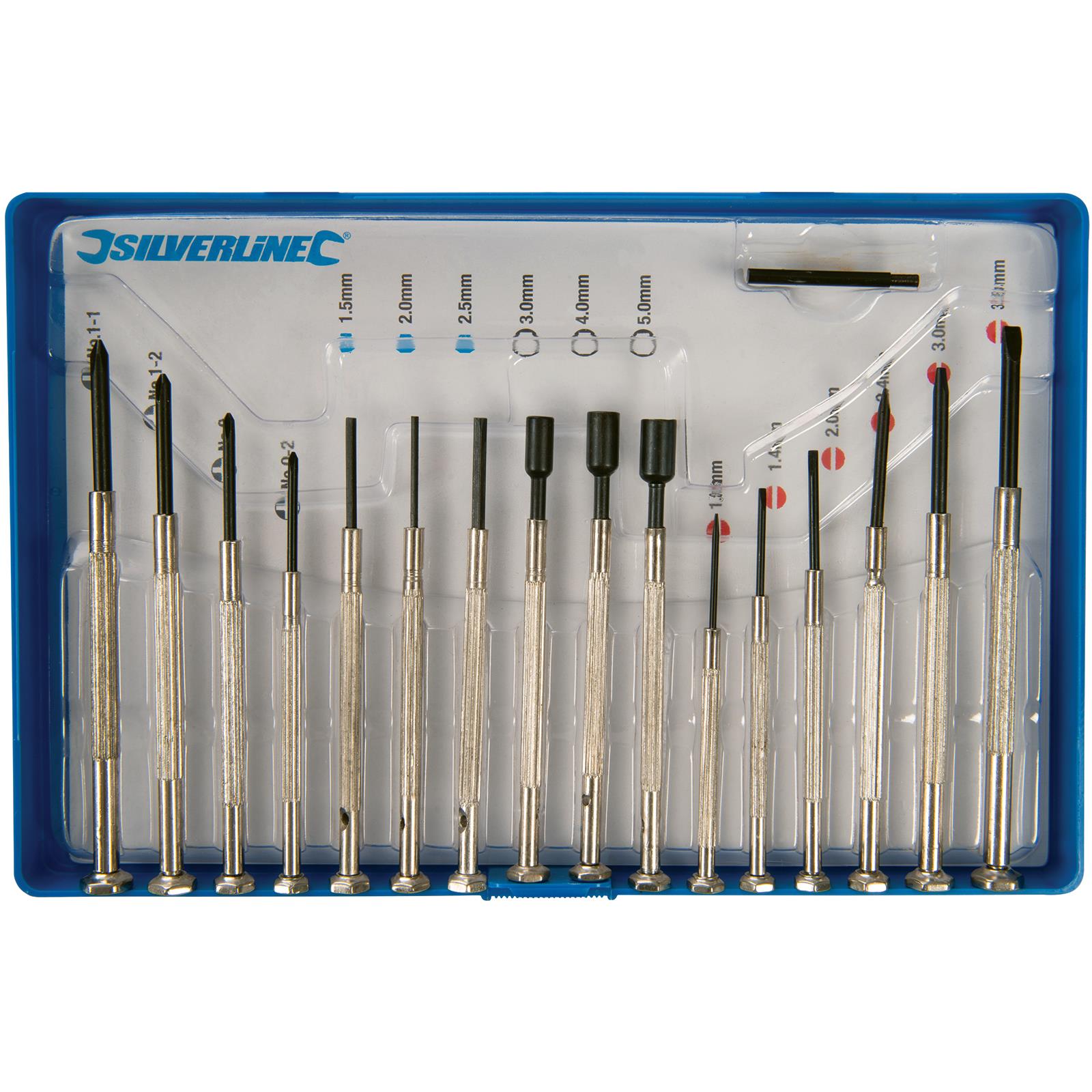 Silverline 16 Piece Jewellers Screwdriver Set Phillips Slotted Hex Nut Driver