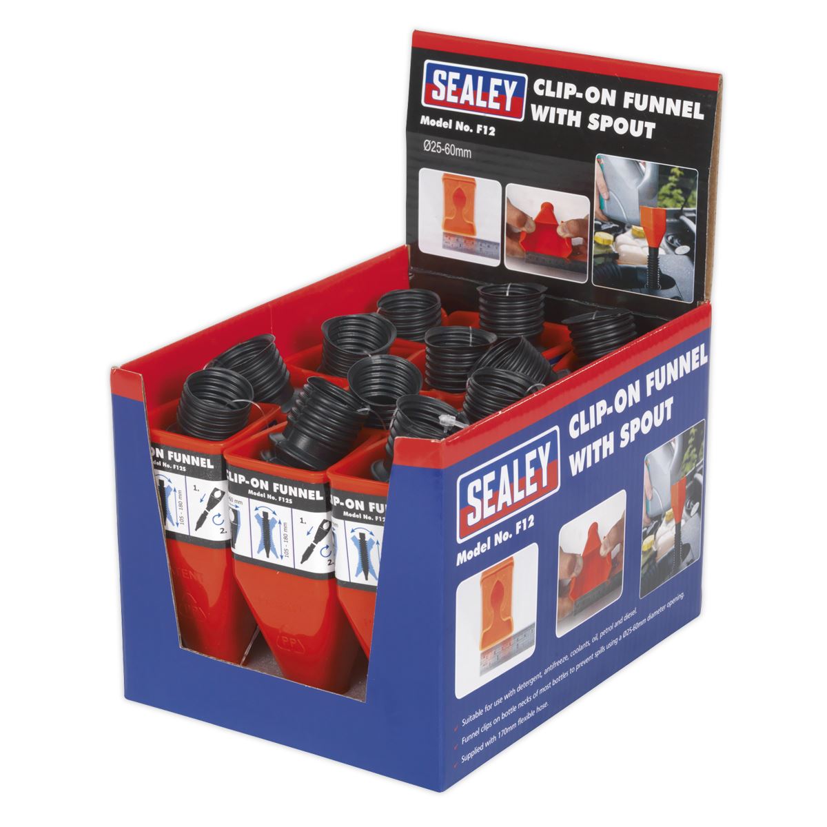 Sealey Clip-On Funnel with Spout - Display Box of 12