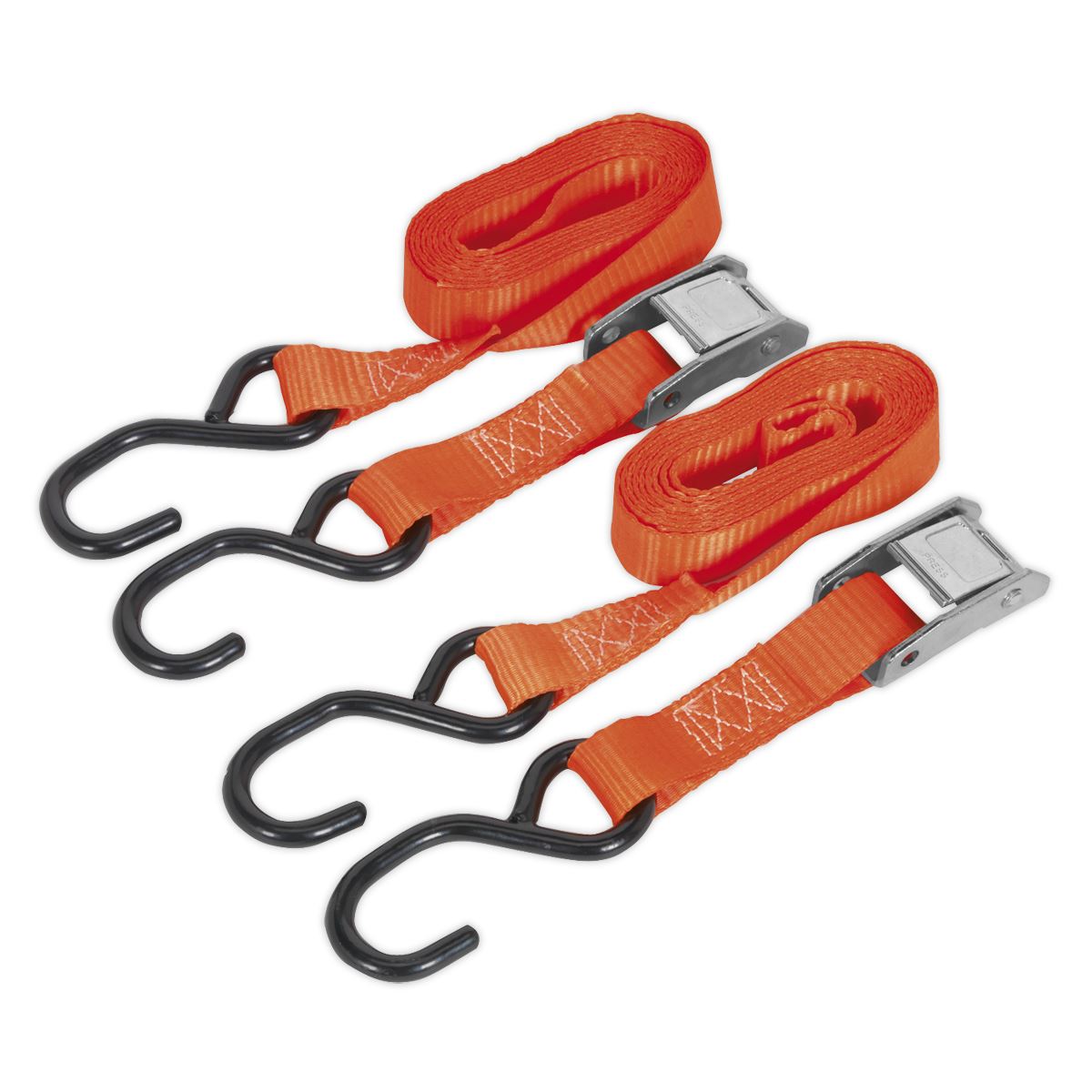 Sealey Cam Buckle Strap 25mm x 2.5m Polyester Webbing with S-Hooks 500kg Breaking Strength