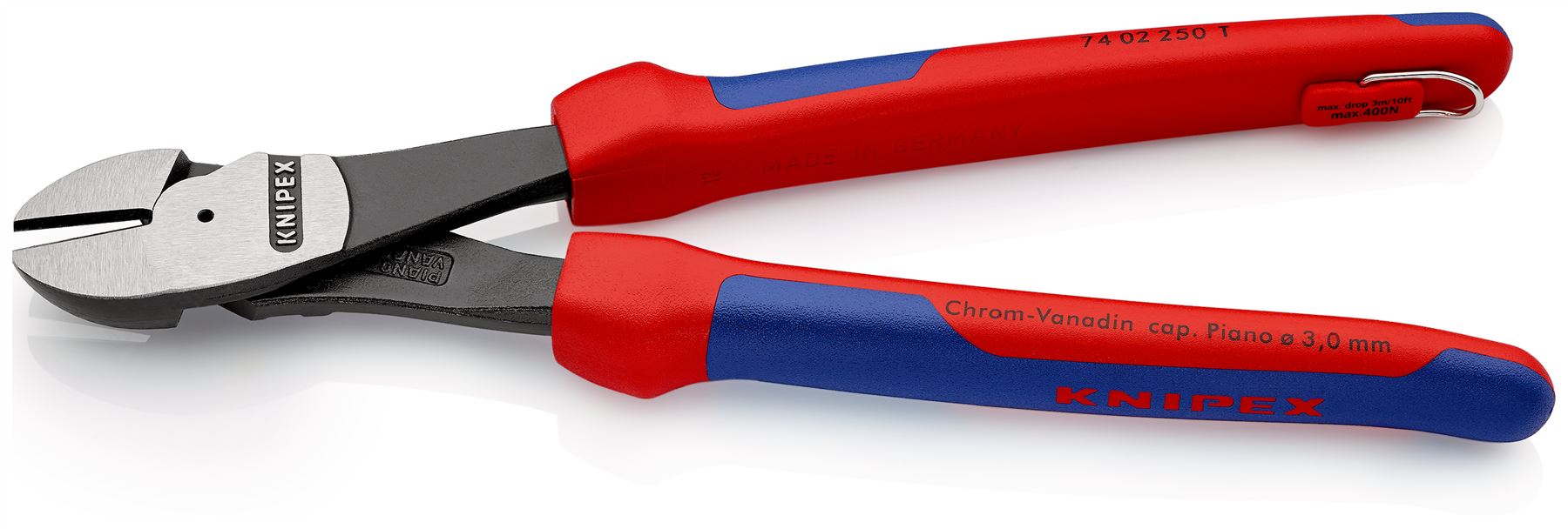 Knipex High Leverage Diagonal Cutter 250mm Multi Component Grips with Tether Point 74 02 250 T