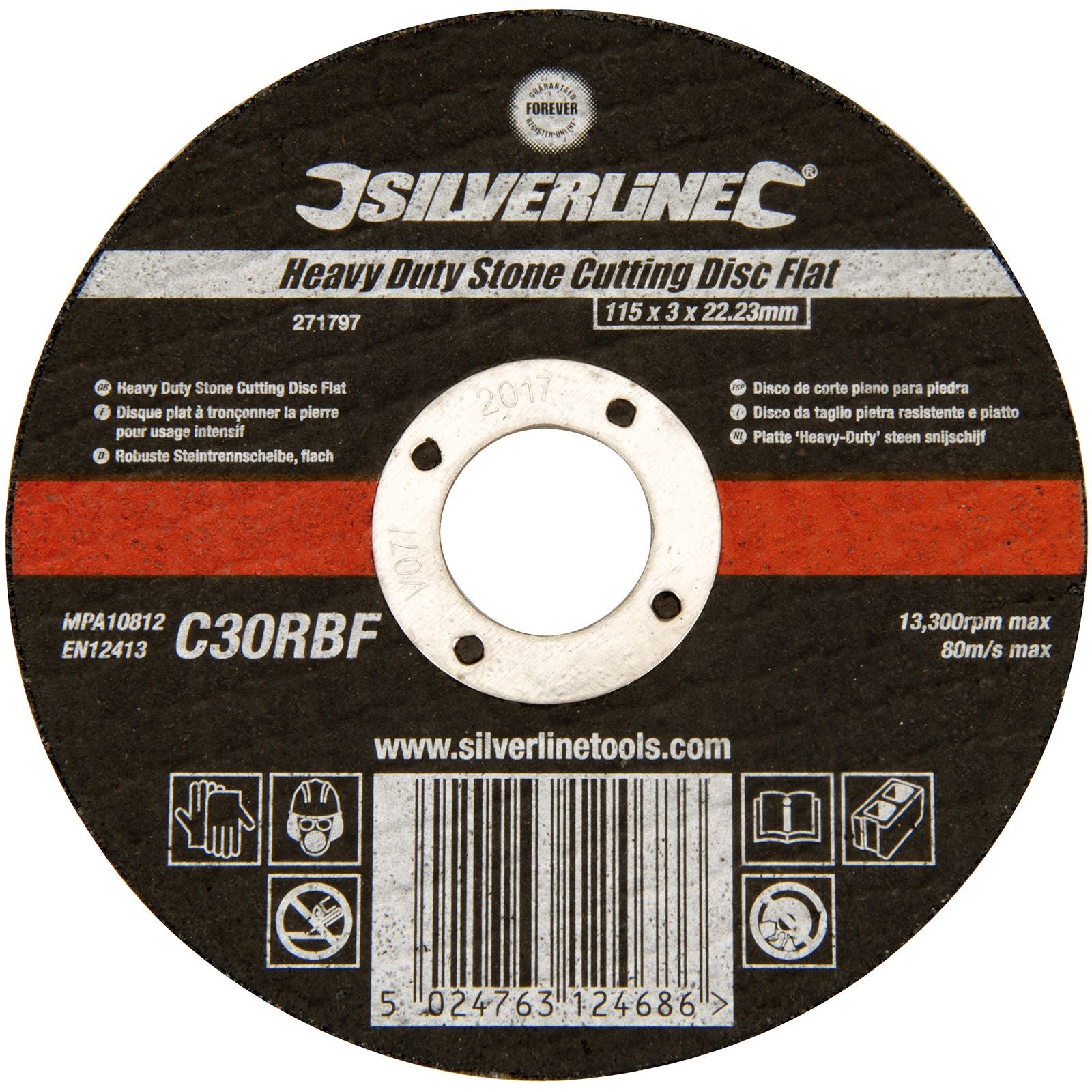 Silverline Heavy Duty Flat Stone Cutting Disc 115 x 3 x 22.23mm