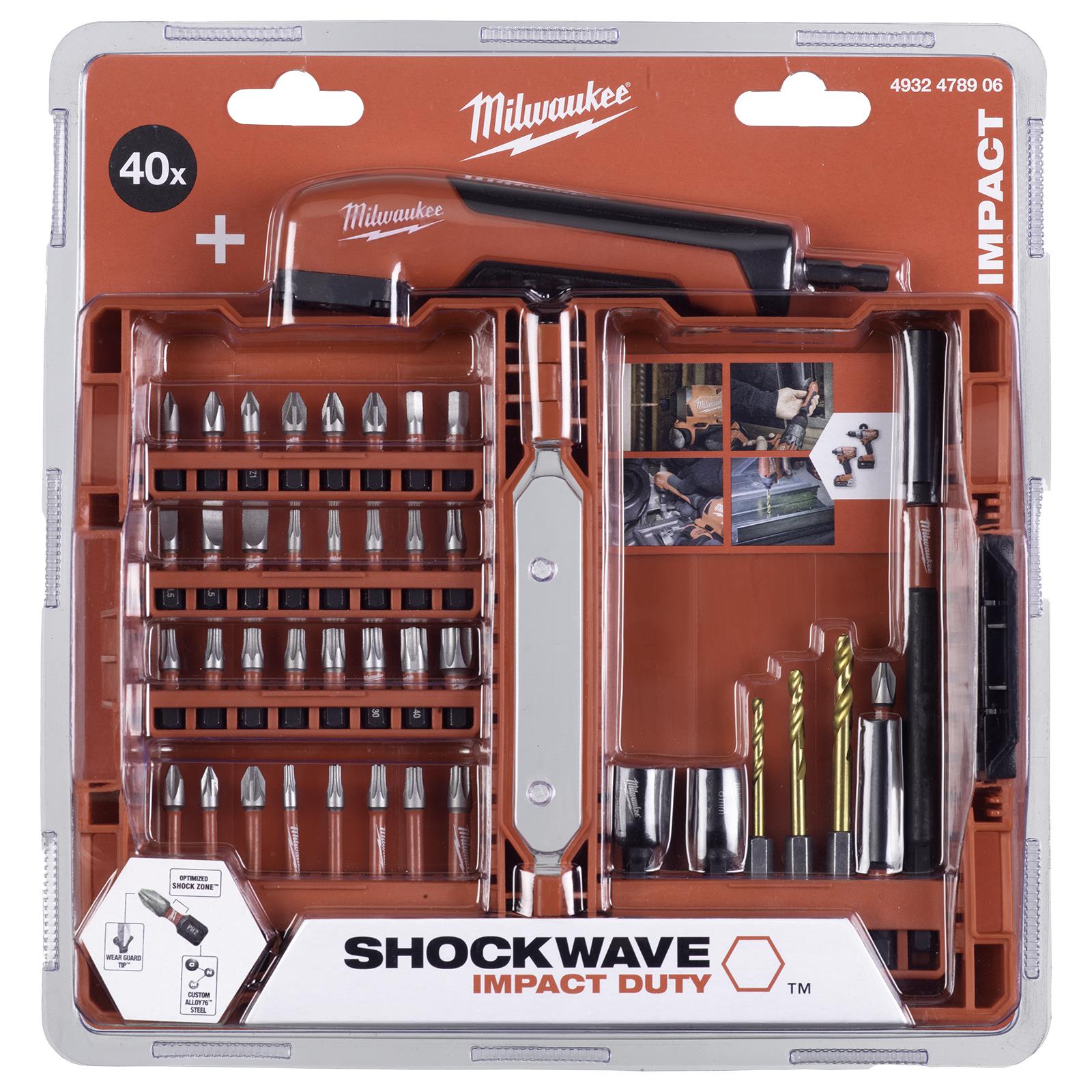 Milwaukee Shockwave Impact Duty Screwdriver Bit Set with Right Angle Attachment 41 Piece