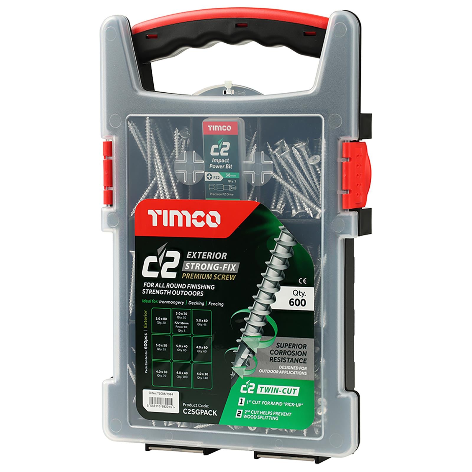 TIMCO C2 Exterior Strong Fix Premium External Screw Pozi Mixed Grab Pack 600 Screws