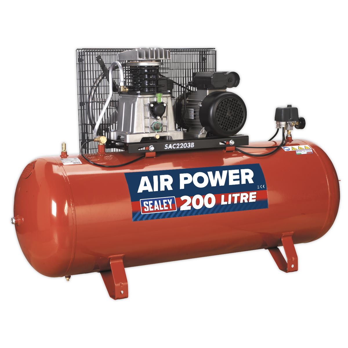 Sealey Air Compressor 200L Belt Drive 3hp with Cast Cylinders