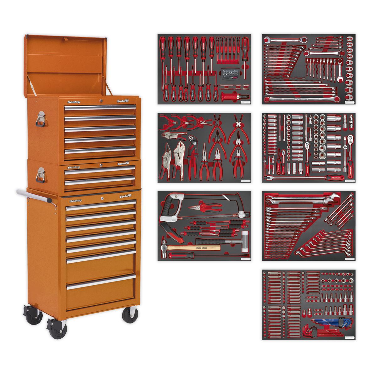 Sealey Superline Pro Tool Chest Combination 14 Drawer with Ball-Bearing Slides - Orange & 446pc Tool Kit