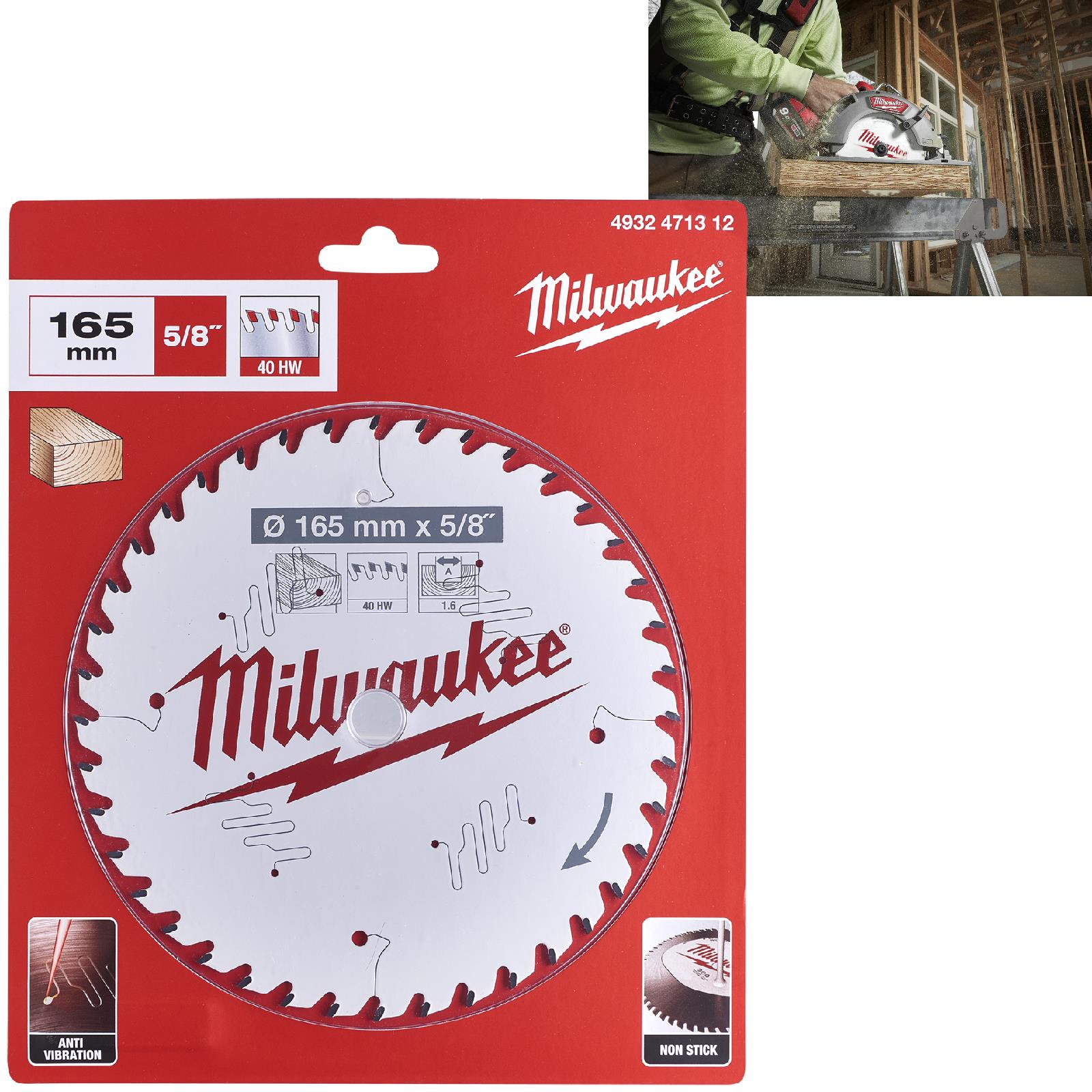 Milwaukee Circular Saw Blade for Wood Clean Cut 165mm x 5/8" Bore x 1.6mm Width 40T ATB