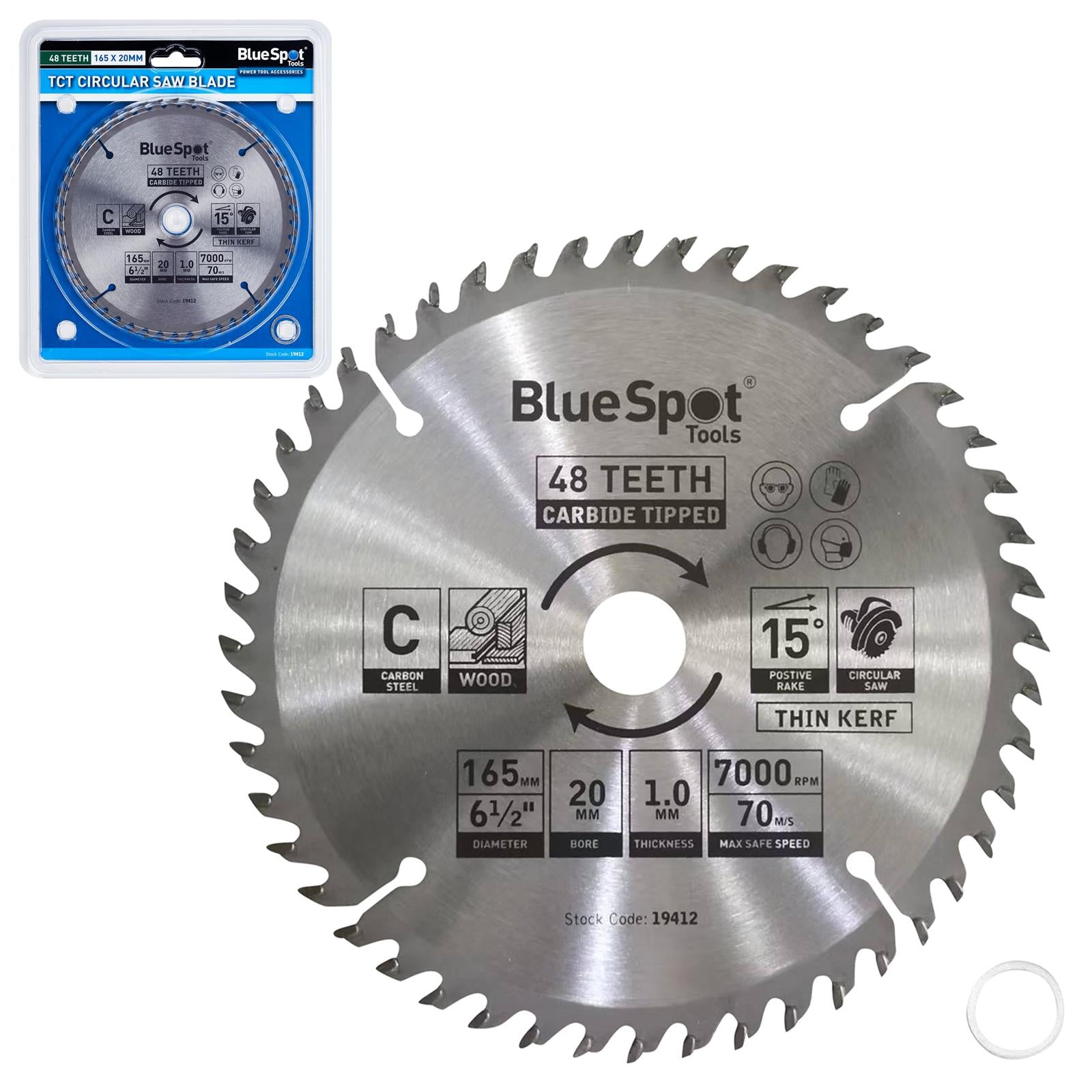 BlueSpot TCT Circular Saw Blade 48 Teeth 165mm x 20mm