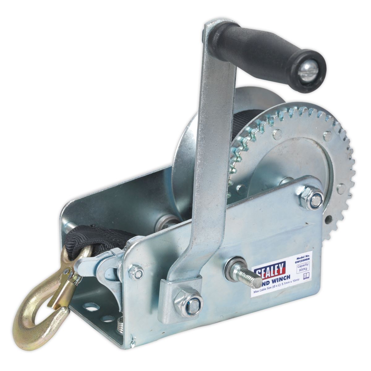 Sealey Geared Hand Winch 900kg Capacity with Webbing Strap