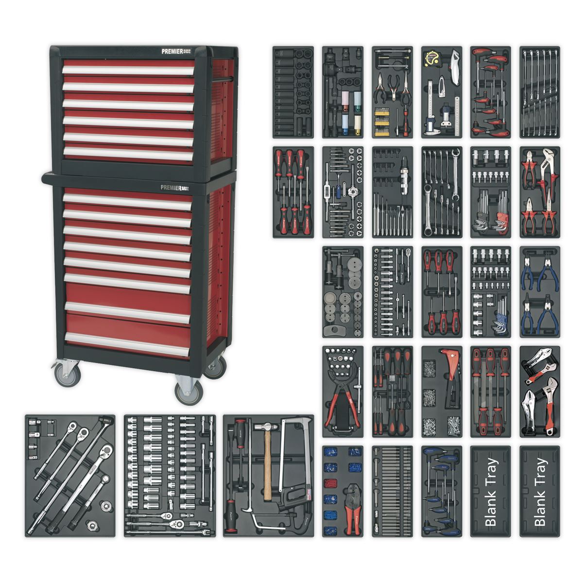 Sealey Premier Topchest & Rollcab Combination 14 Drawer with Ball-Bearing Slides & 1233pc Tool Kit