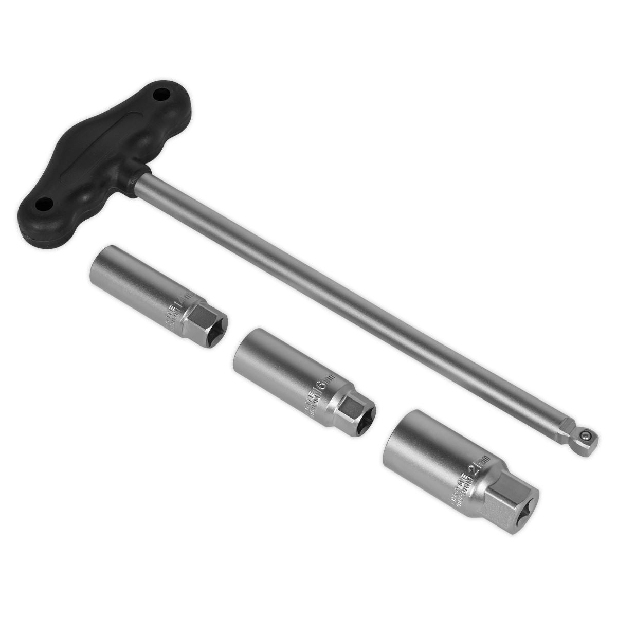 Sealey T-Bar & Rubber Insert Spark Plug Socket Set 4pc 3/8"Sq Drive