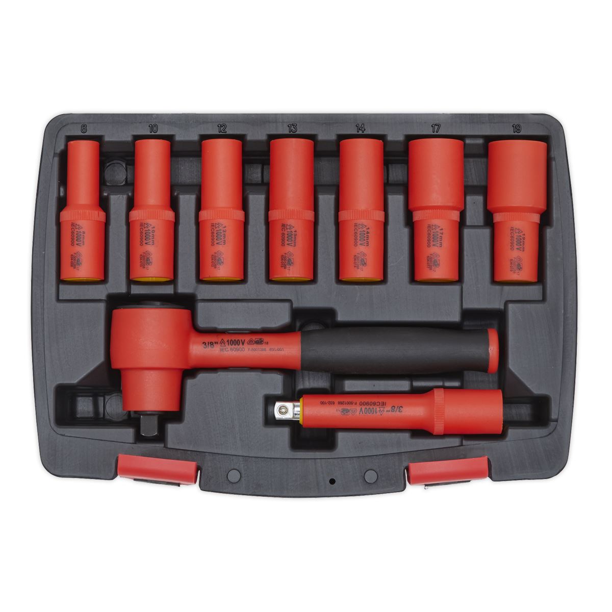 Sealey Premier Insulated Socket Set 9pc 3/8"Sq Drive 6pt WallDrive® VDE Approved