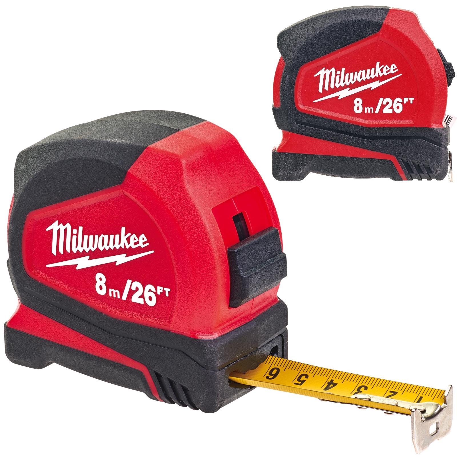 Milwaukee Tape Measure 8m 26ft Metric Imperial Pro Compact Pocket Tape 25mm Blade Width