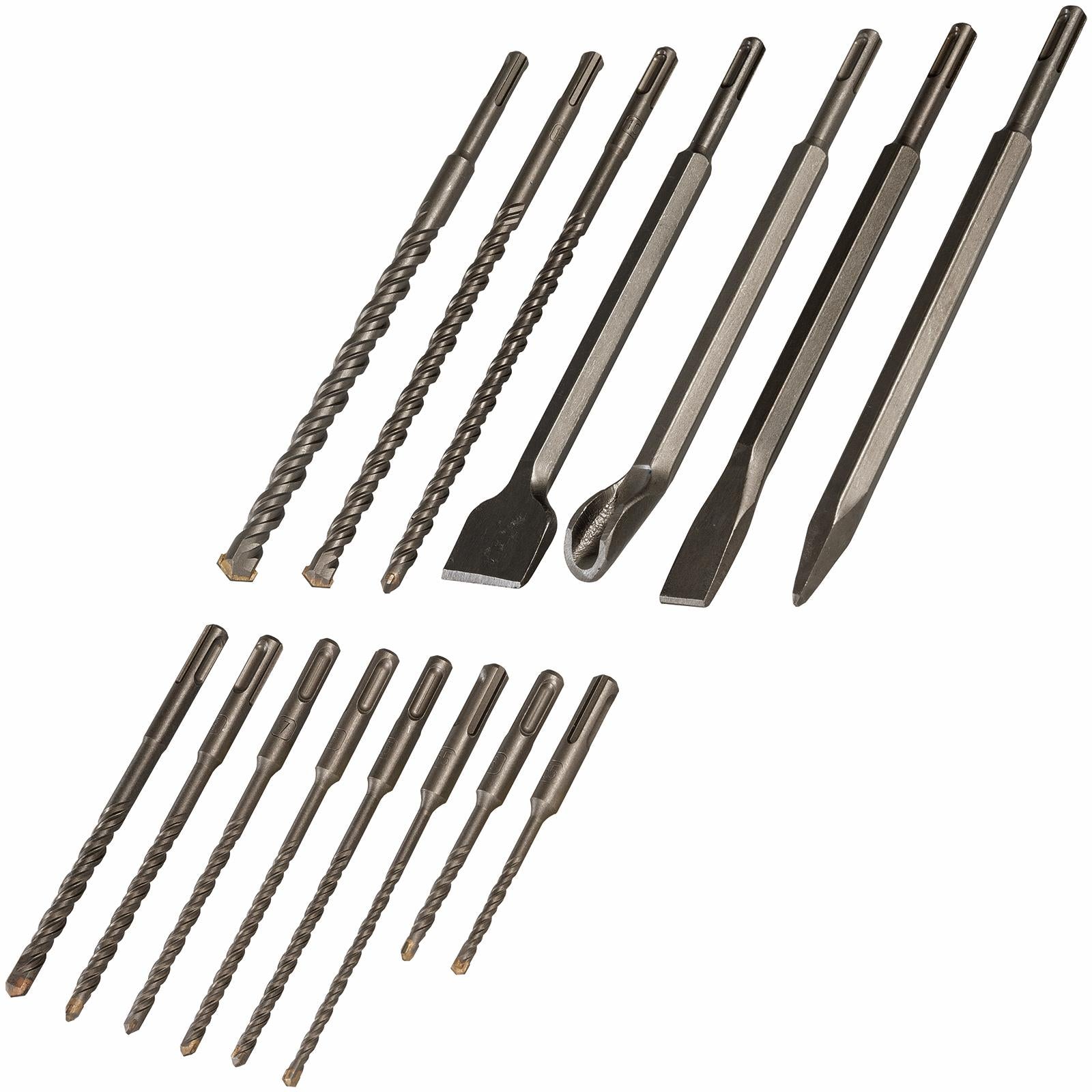 Silverline 15 Piece SDS+ Masonry Drill & Steel Set Chisel Bit Set Steel 5.5mm-16mm