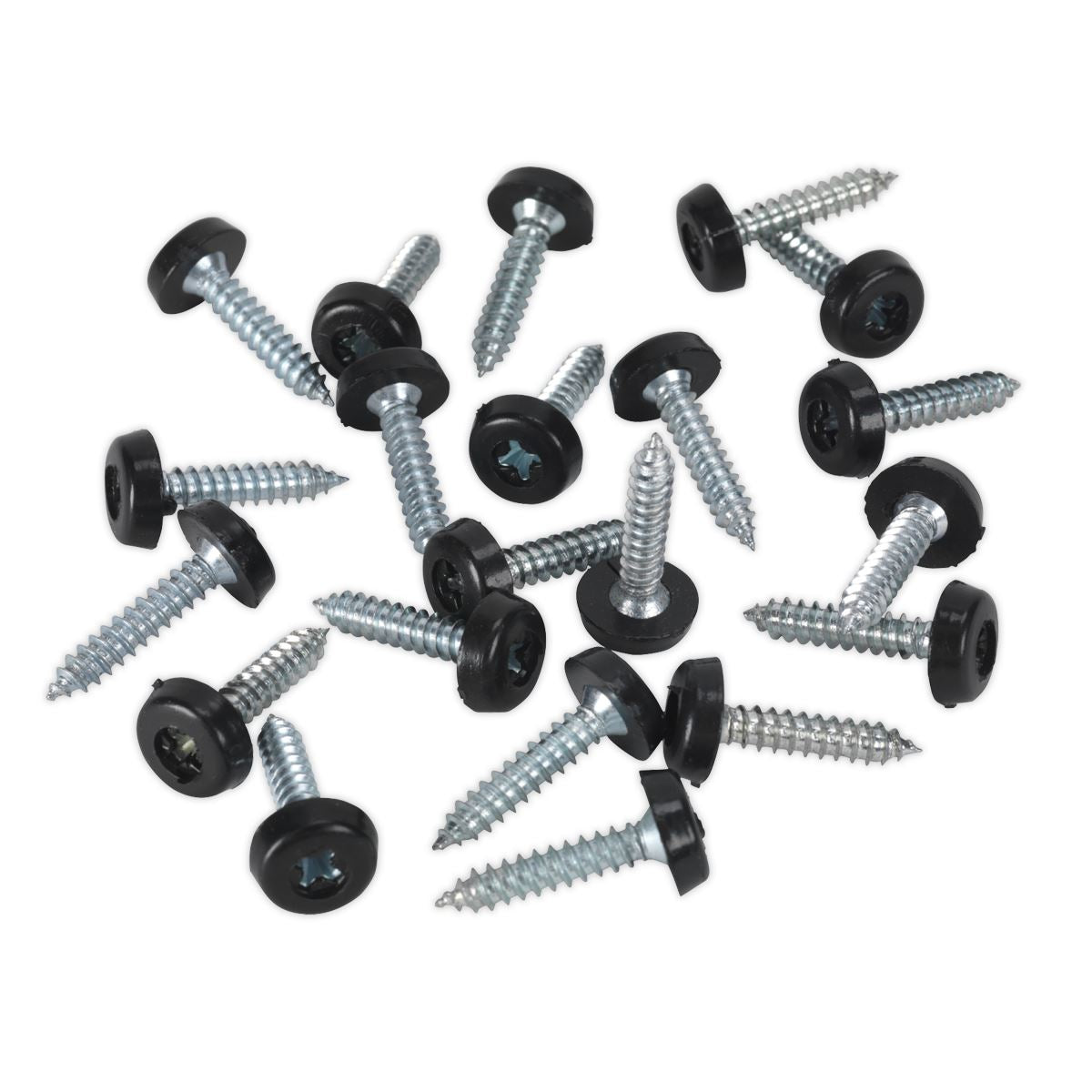 Sealey Black Number Plate Screw Plastic Enclosed Head 4.8 x 24mm - Pack of 50