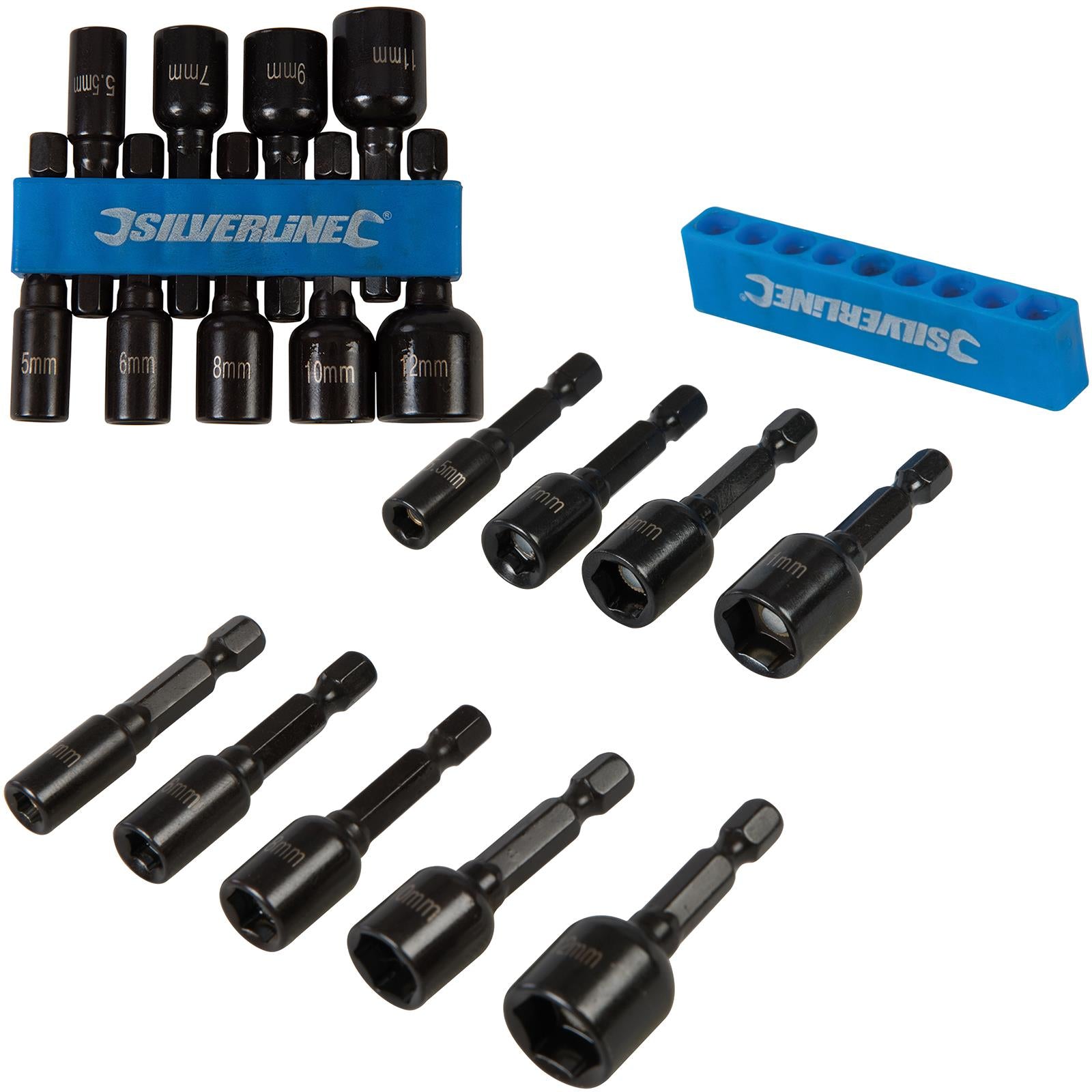 Silverline 9 Piece Metric Magnetic Nut Driver Set 5-12mm Metric Hex Drill Socket Adaptor