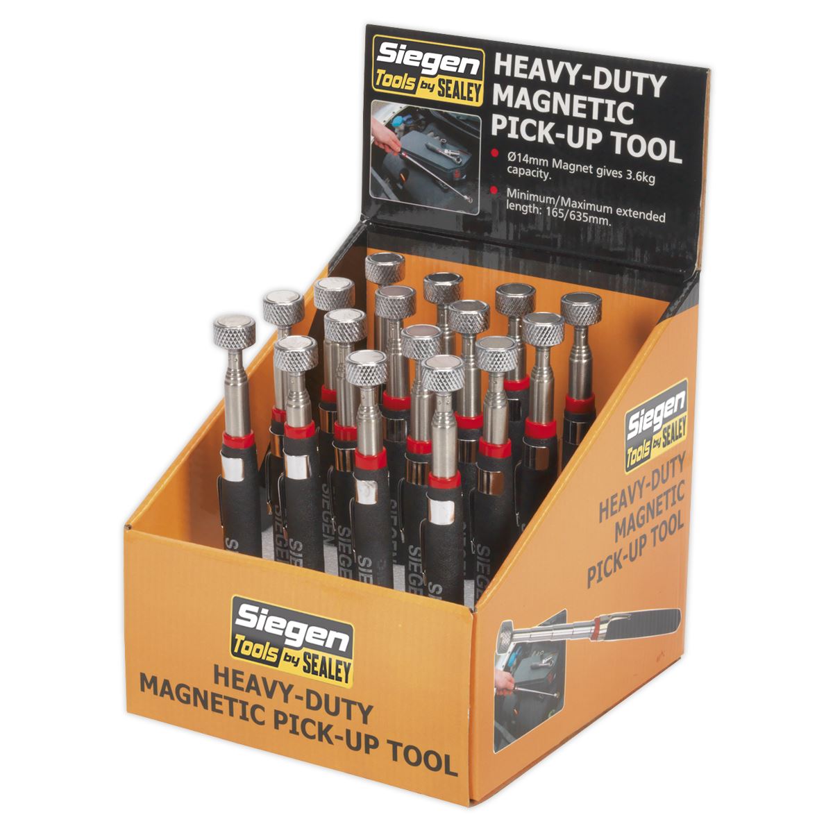Siegen by Sealey Heavy-Duty Magnetic Pick-Up Tool 3.6kg Capacity Display Box of 16