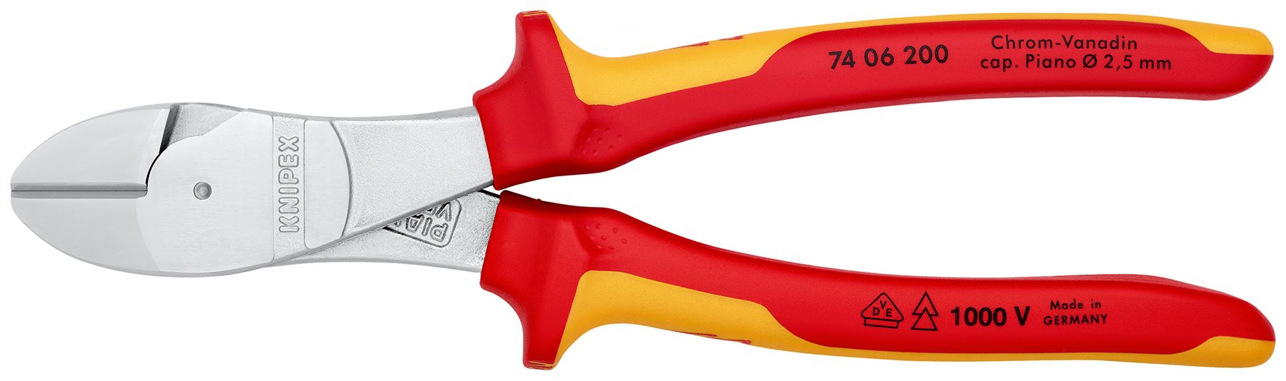 Knipex High Leverage Diagonal Side Cutting Pliers 200mm VDE Insulated 74 06 200