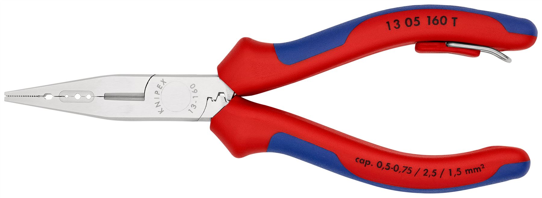 Knipex Electricians Pliers 160mm Multi Component Grips Chrome Plated with Tether Point 13 05 160 T