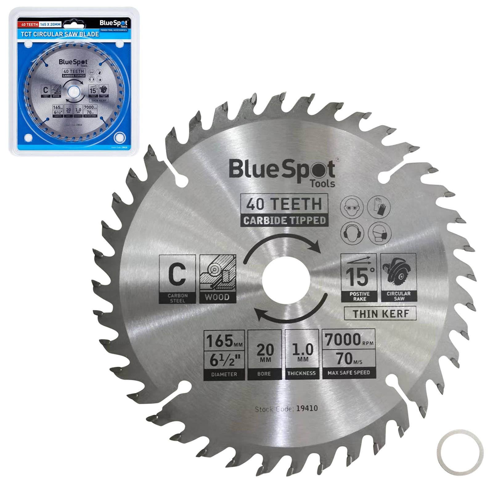 BlueSpot TCT Circular Saw Blade 40 Teeth 165mm x 20mm