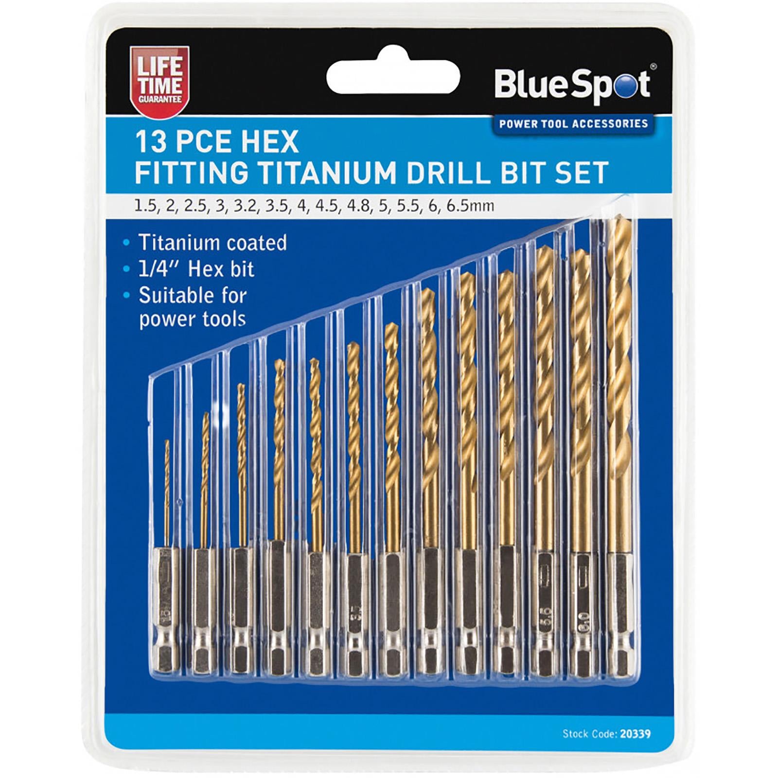 BlueSpot Titanium Drill Bit Set 13 Piece  1.5-6.5mm Hex Shank