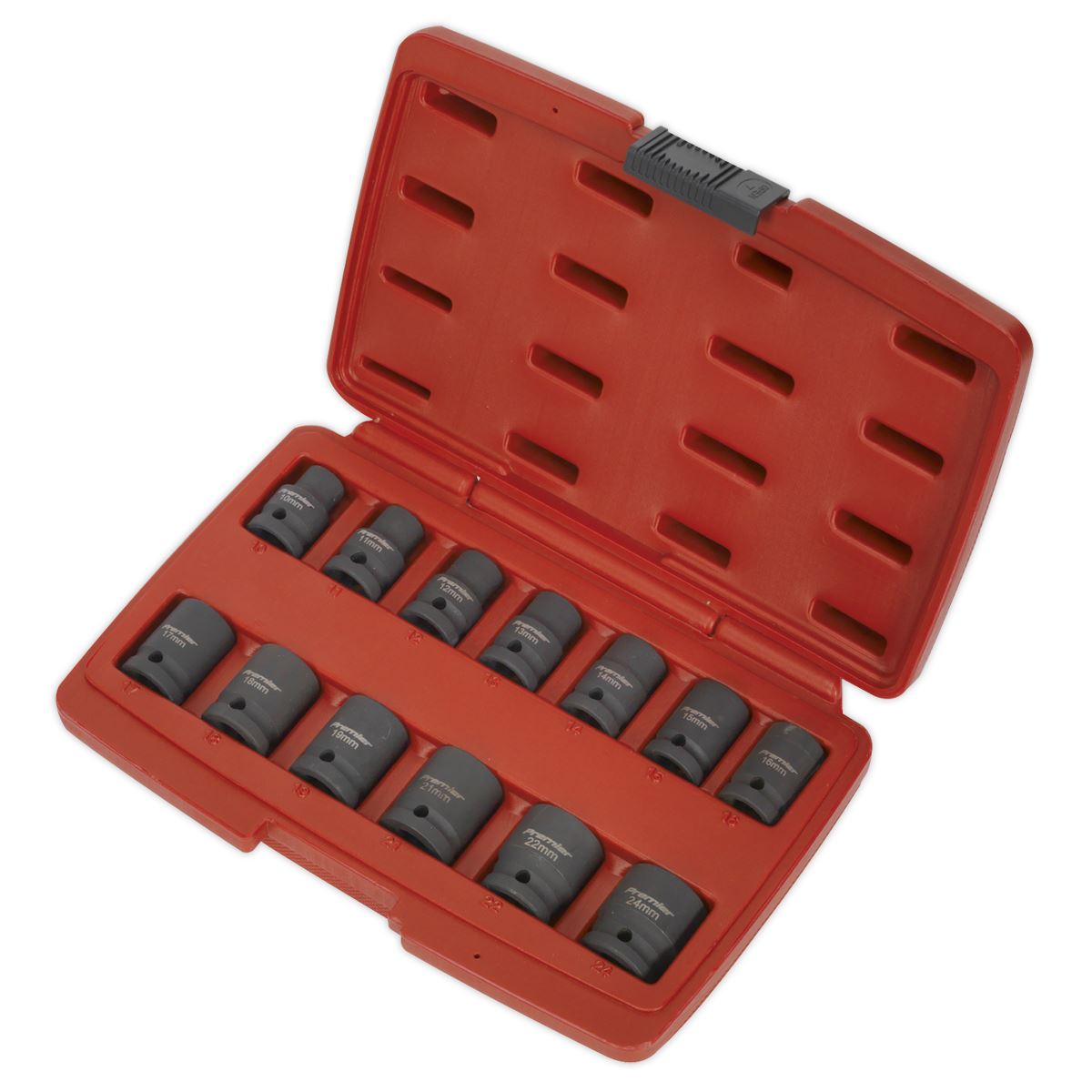 Sealey Impact Socket Set Total Drive 1/2" Metric Hardened Wrench 10-24mm 13pc