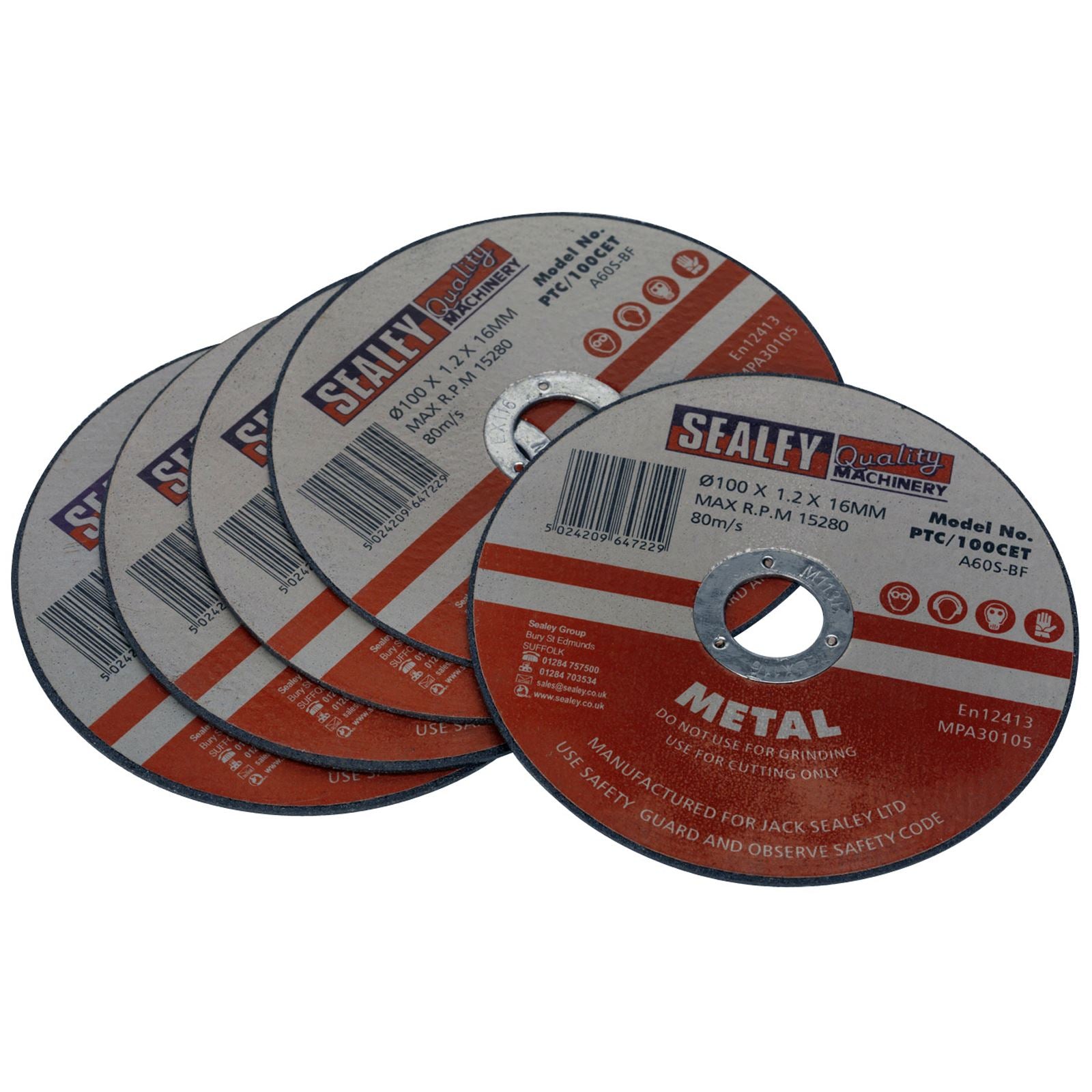 Sealey 5 Pack 100mm x 1.2mm Cutting Disc 16mm Bore