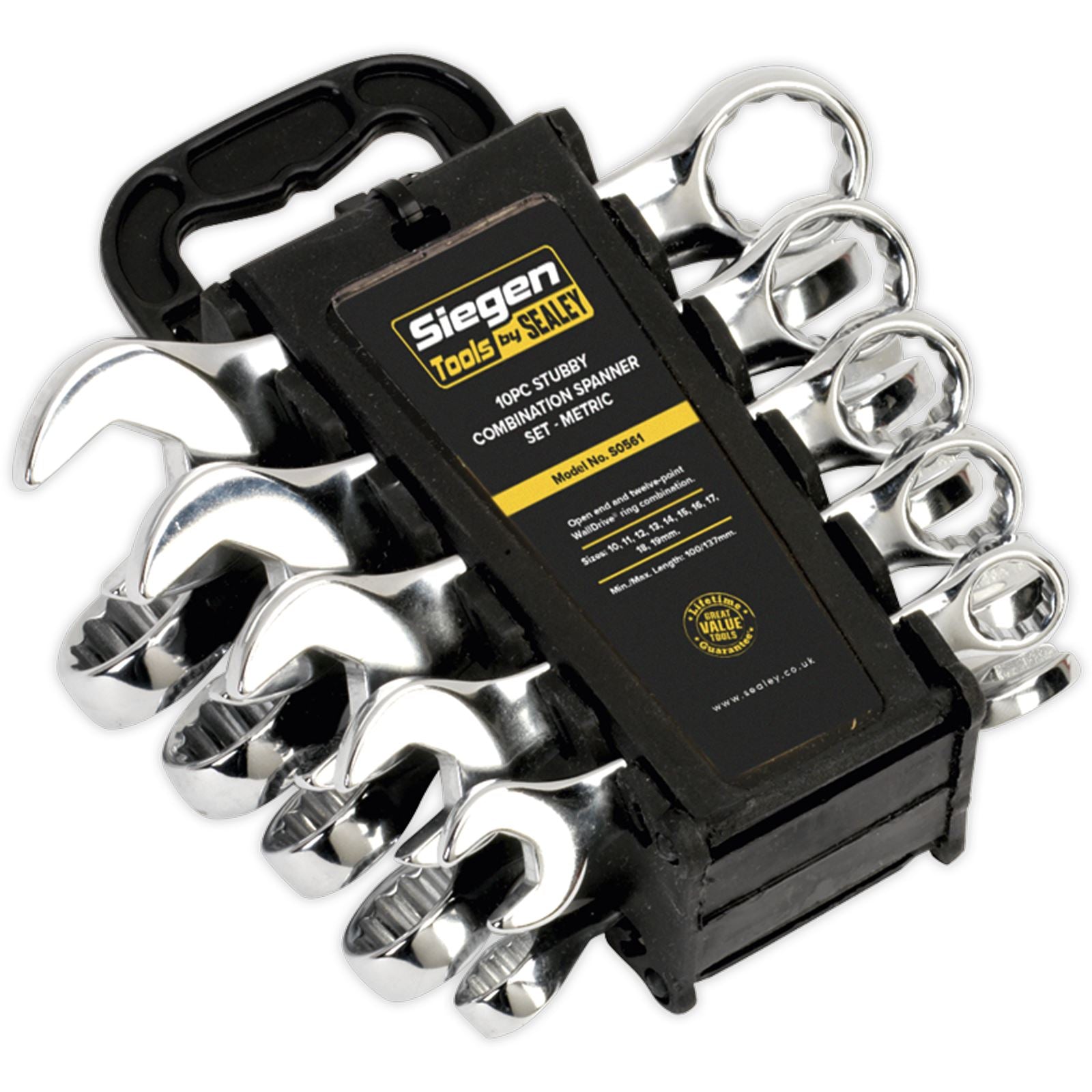 Siegen 10 Piece Stubby Combination Spanner Set 10-19mm Open End Ring Carry Case