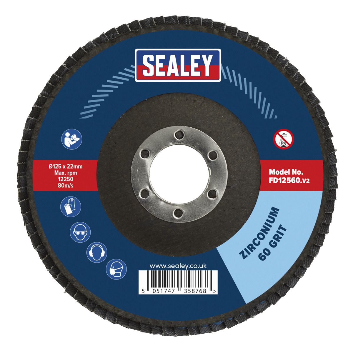 Sealey Flap Disc Zirconium Ø125mm Ø22mm Bore 60Grit