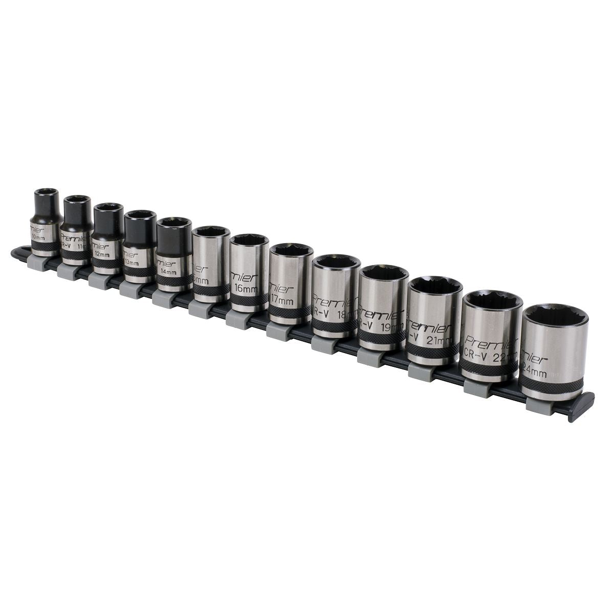 Sealey Premier Socket Set 13pc 1/2"Sq Drive Lock-On™ 6pt Metric - Black Series