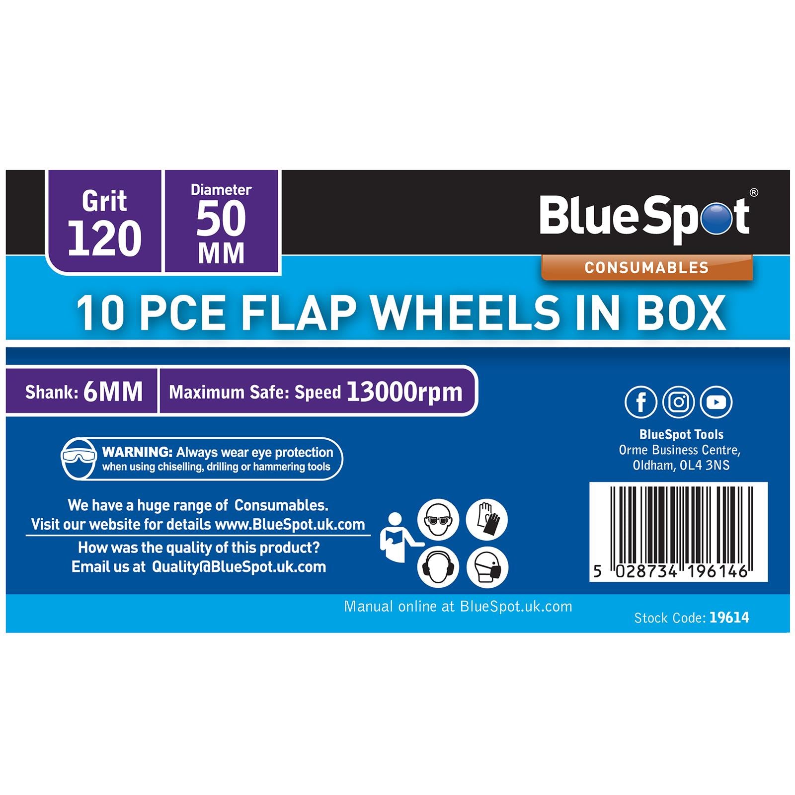 BlueSpot Flap Wheels In Box 10 Pieces 120 Grit 50mm