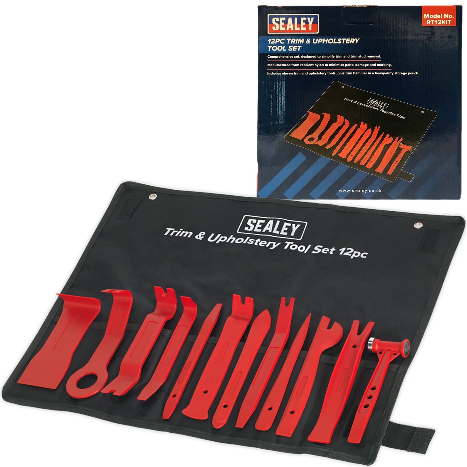 Sealey 12 Piece Trim and Upholstery Tool Set in Tool Roll Trim Hammer Panel Removal