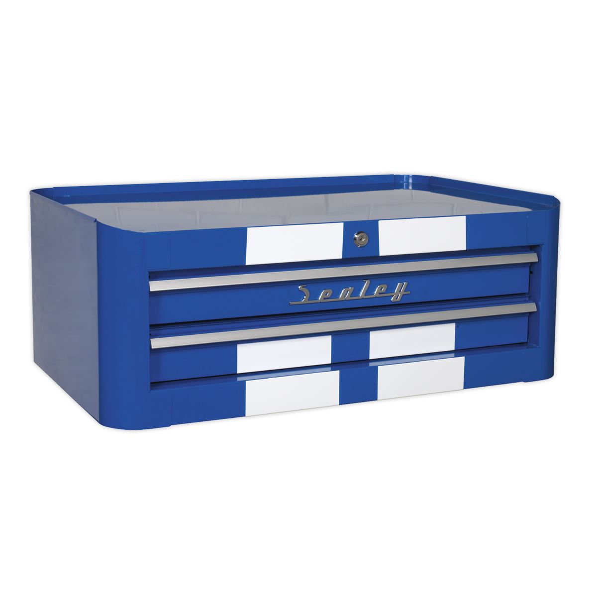 Sealey Premier Mid-Box Tool Chest 2 Drawer Retro Style - Blue with White Stripes