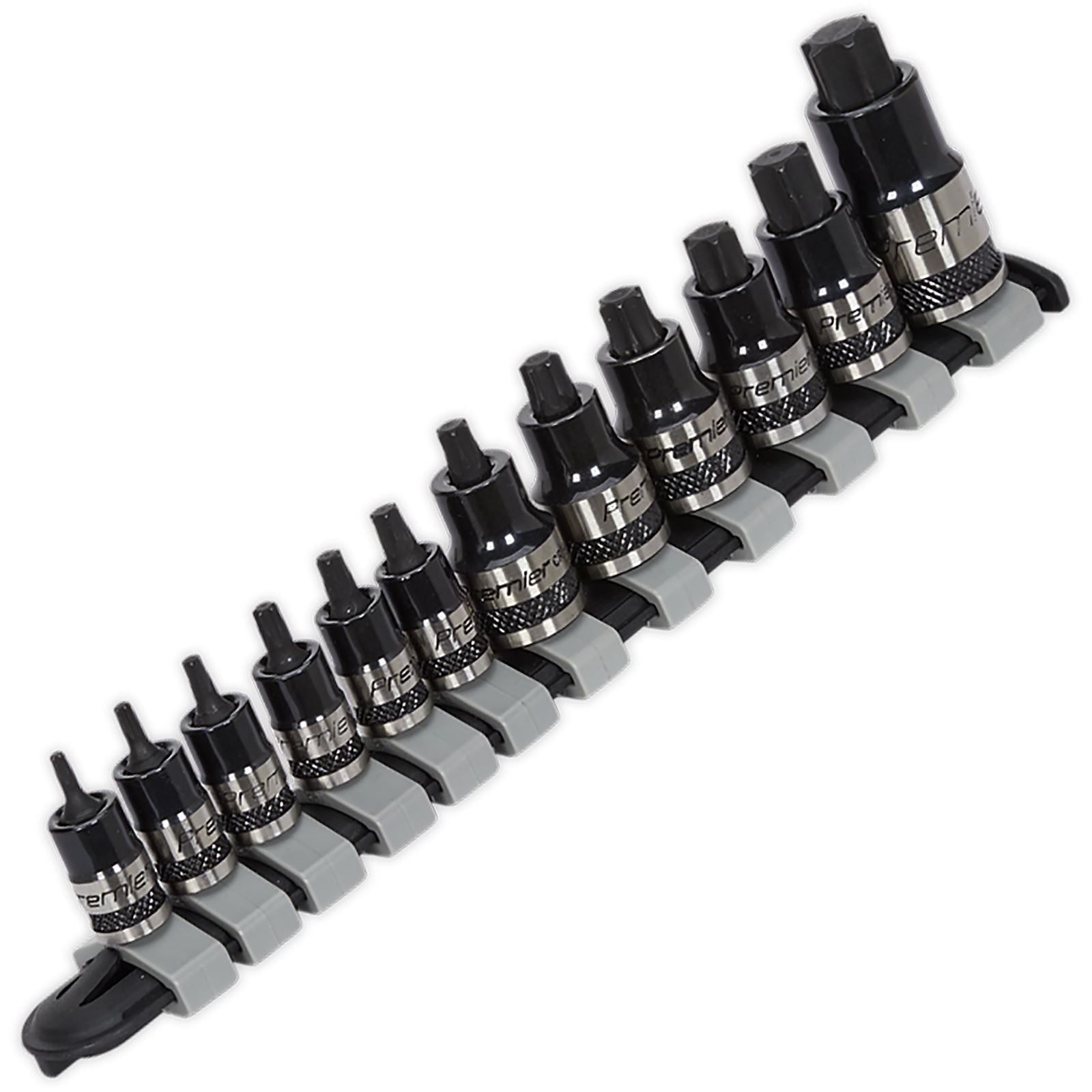 Sealey Premier Black 12 Piece 1/4" 3/8" 1/2" Drive Stubby Trx-Star Socket Bit Set T8-T60