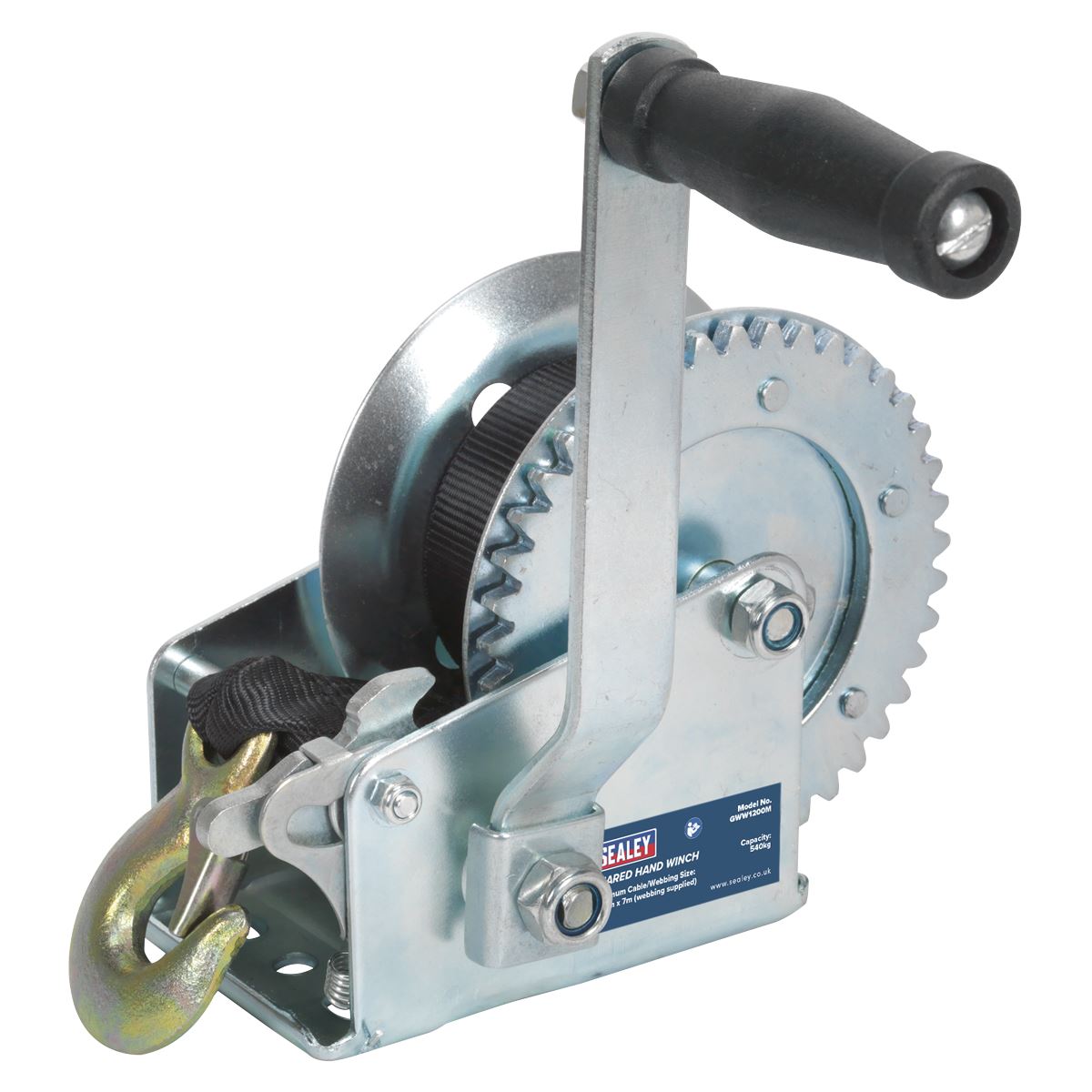 Sealey Geared Hand Winch 540kg Capacity with Webbing Strap