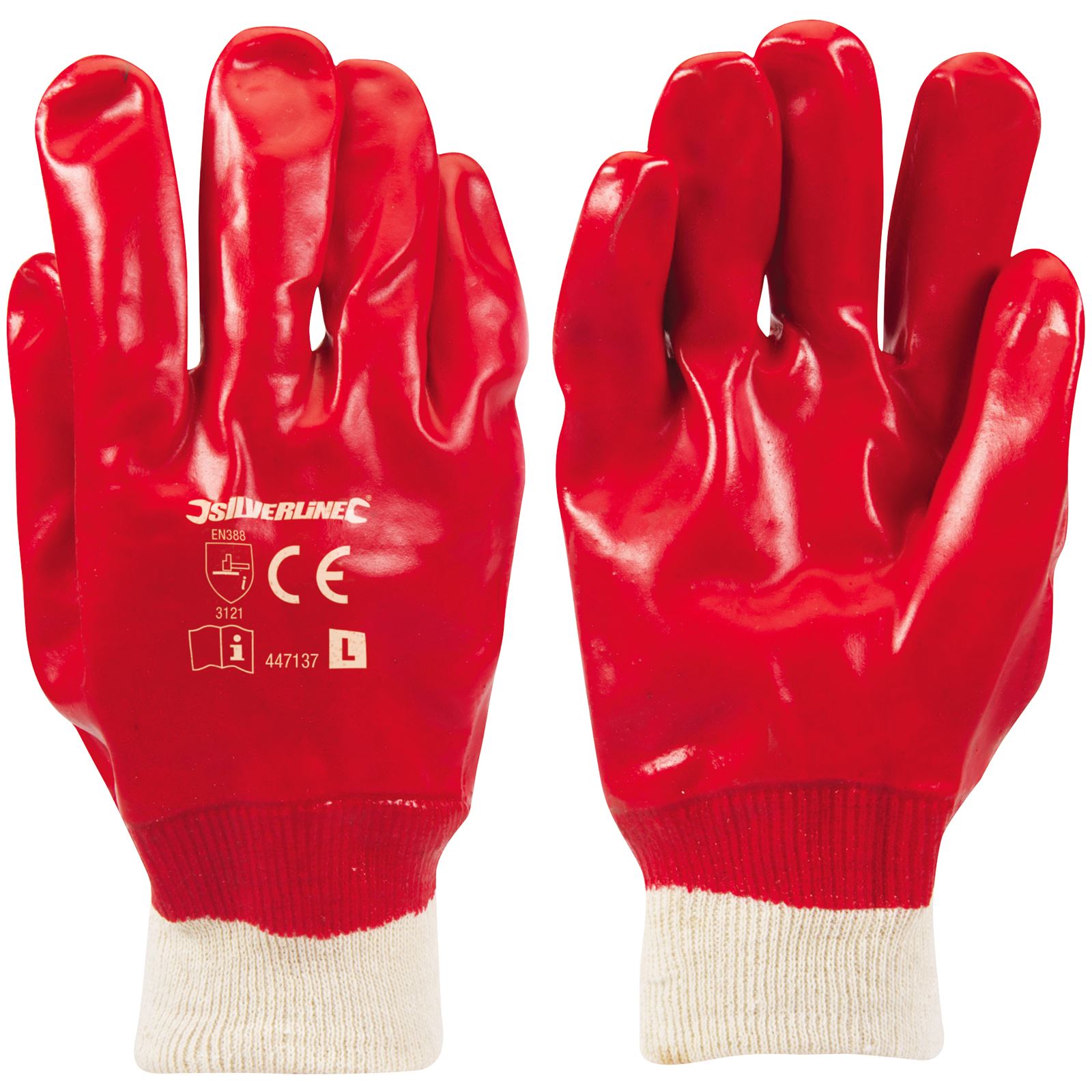 Silverline Red PVC Gloves Protective Work Grease Oil Repellent
