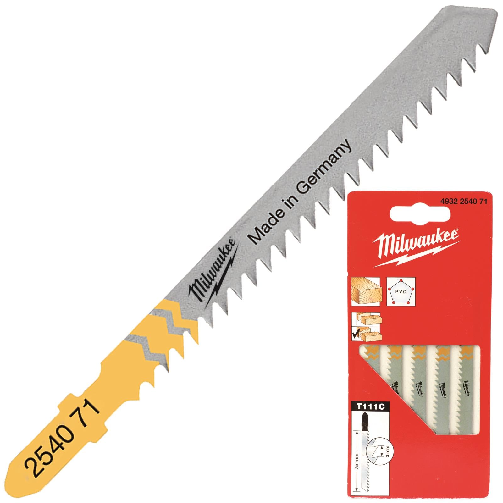 Milwaukee Jigsaw Blades Wood and Plastic 5 Pack Traditional Blade 75mm x 3mm T111C