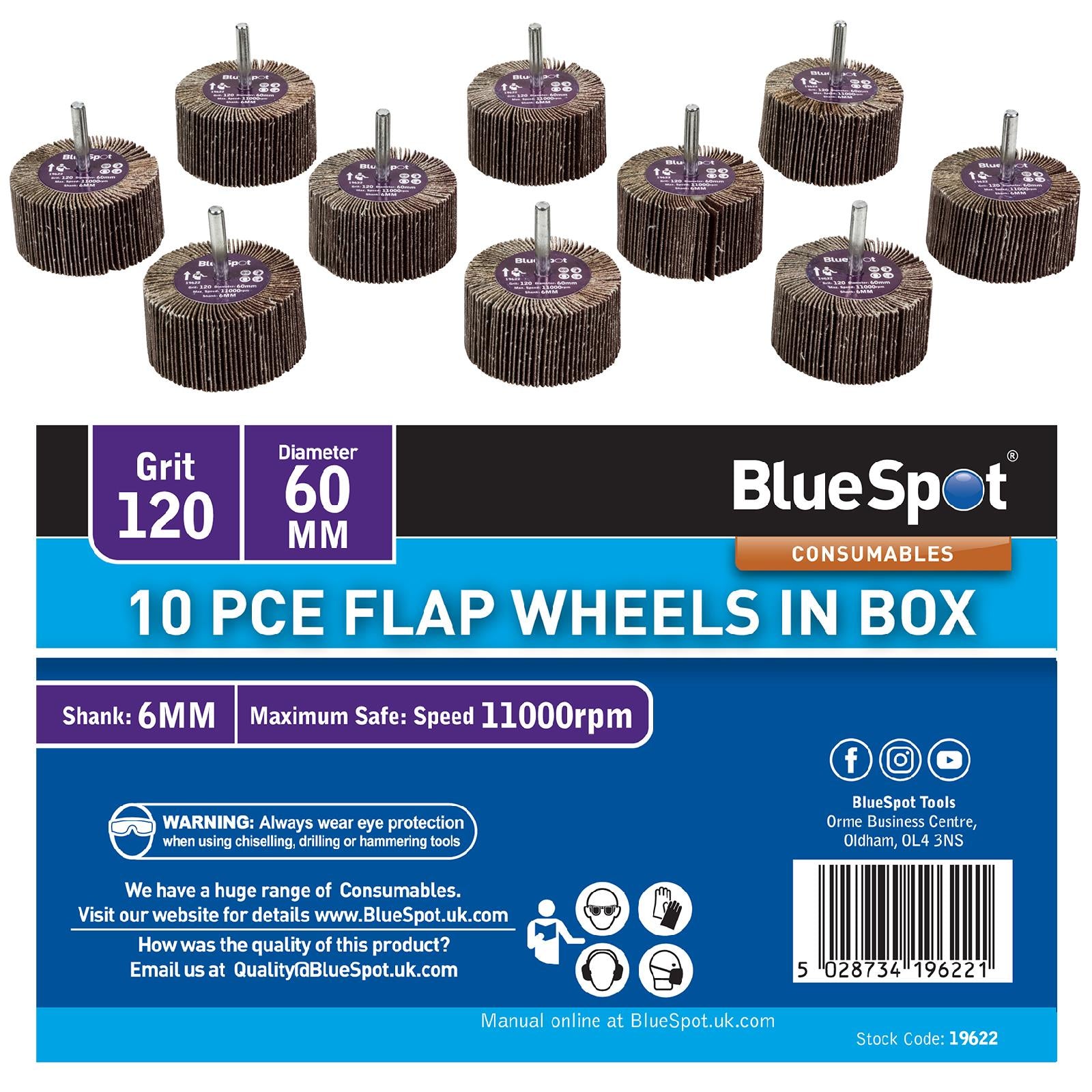 BlueSpot Flap Wheels In Box 10 Pieces 120 Grit 60mm